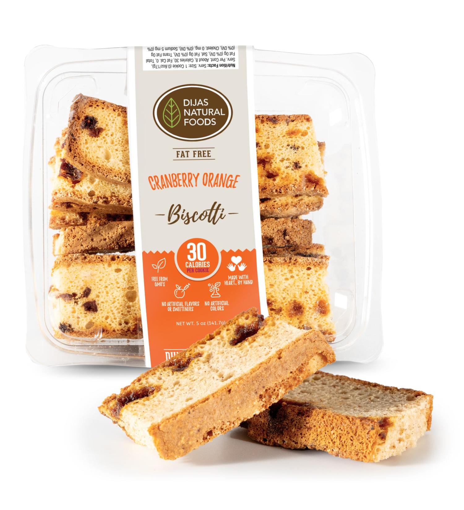Buy DIJAS Natural Foods Cranberry Orange Biscotti | Fat-Free All-Natural Low-Calorie Snack - 5 oz - Buy Online on GoSupps.com