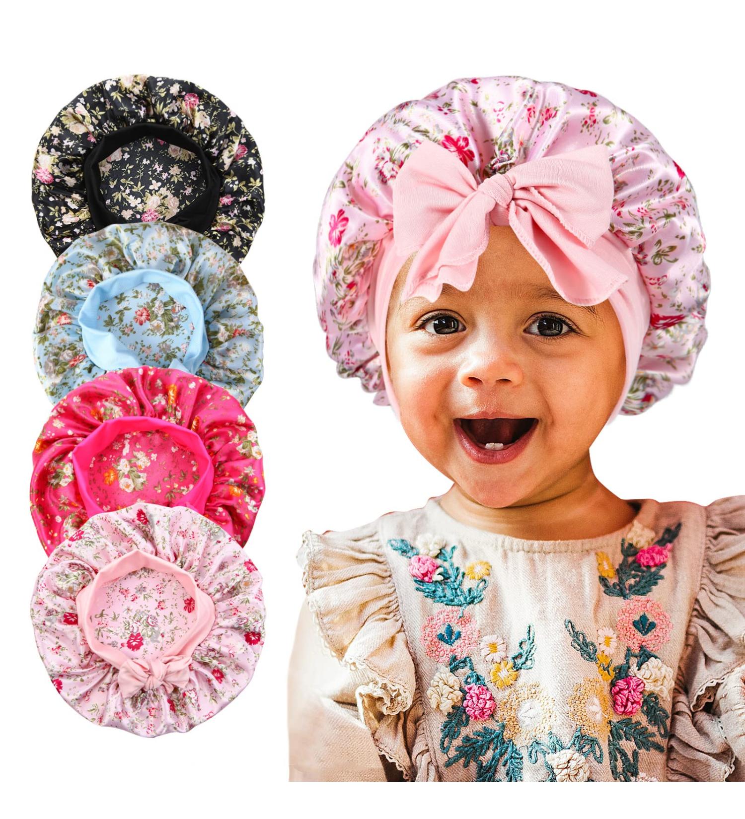4Pcs Kids Satin Hair Bonnets - Soft Silk Sleeping Caps for Curly Natural Hair - Buy Online on GoSupps.com