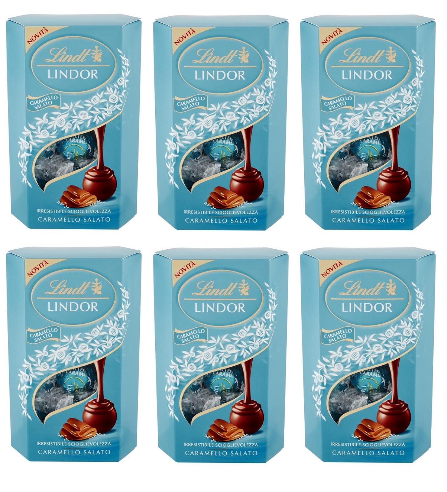 Lindt Lindor Caramel Lot of 6 chocolats à salade au chocolat au lait et cristaux de sel avec remplissage caramel salé doux 200 g