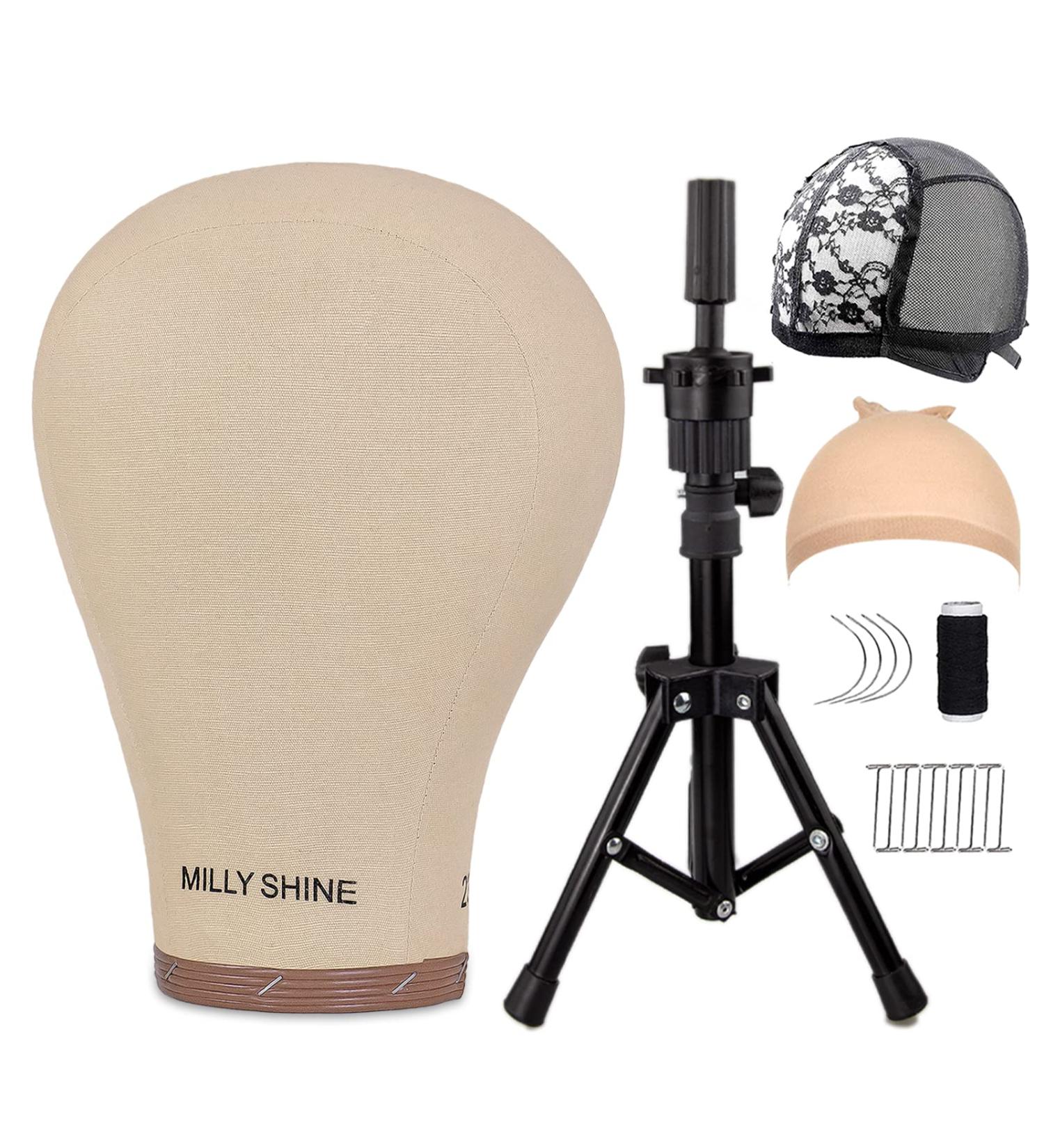 MILLYSHINE 22 Wig Head Stand Tripod with Mannequin Head and Canvas for Wig Making - Table Clamp Styling Display for Wig Block Head - Pack of 1 - Buy Online on GoSupps.com