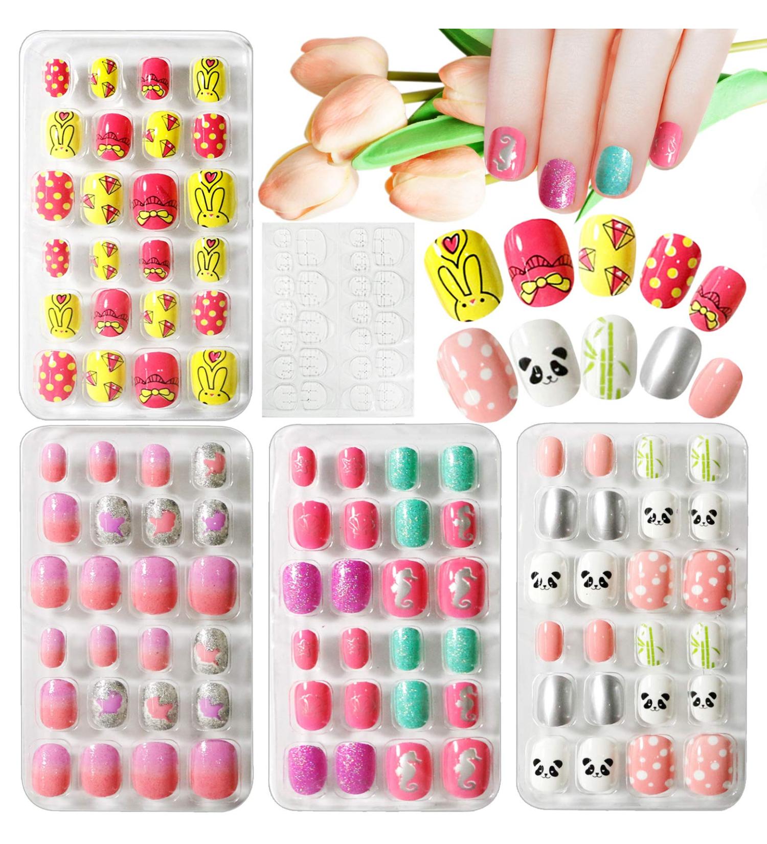 Kalolary 4 Boxes Children's Fingernails | Panda Bunny Pattern Press-On Nails Set with Glue - Perfect Gift for Girls - Buy Online on GoSupps.com