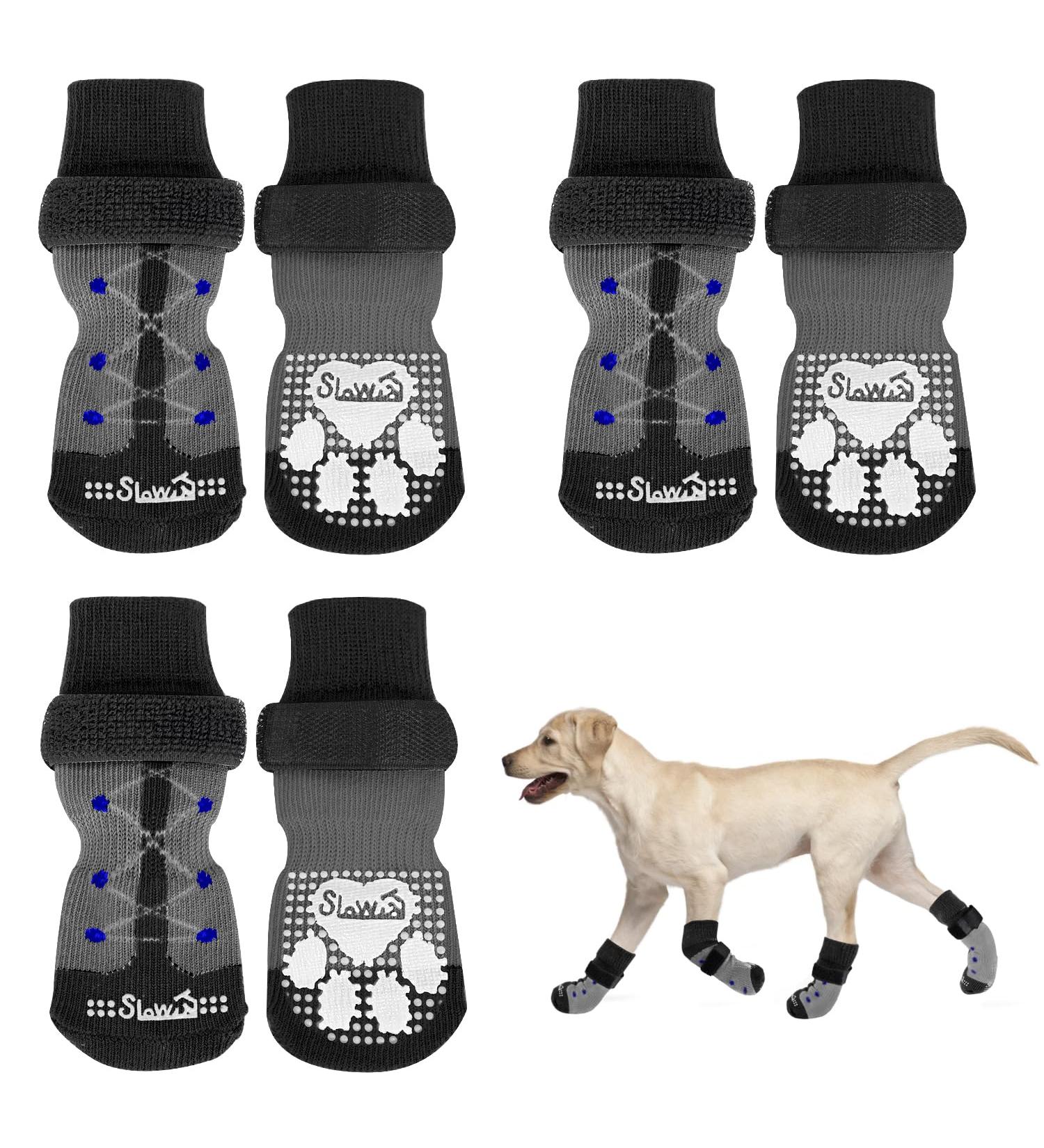 Eyein Anti-Slip Dog Socks Paws Stop Licking - 3 Pairs Thick Dog Socks with Grips & Adjustable Strap for Hardwood Floor Indoor Walking Dog Socks Injured Paw Protector for Puppy Small Medium Large Dogs M Black(pack of 6) - Buy Online on GoSupps.com