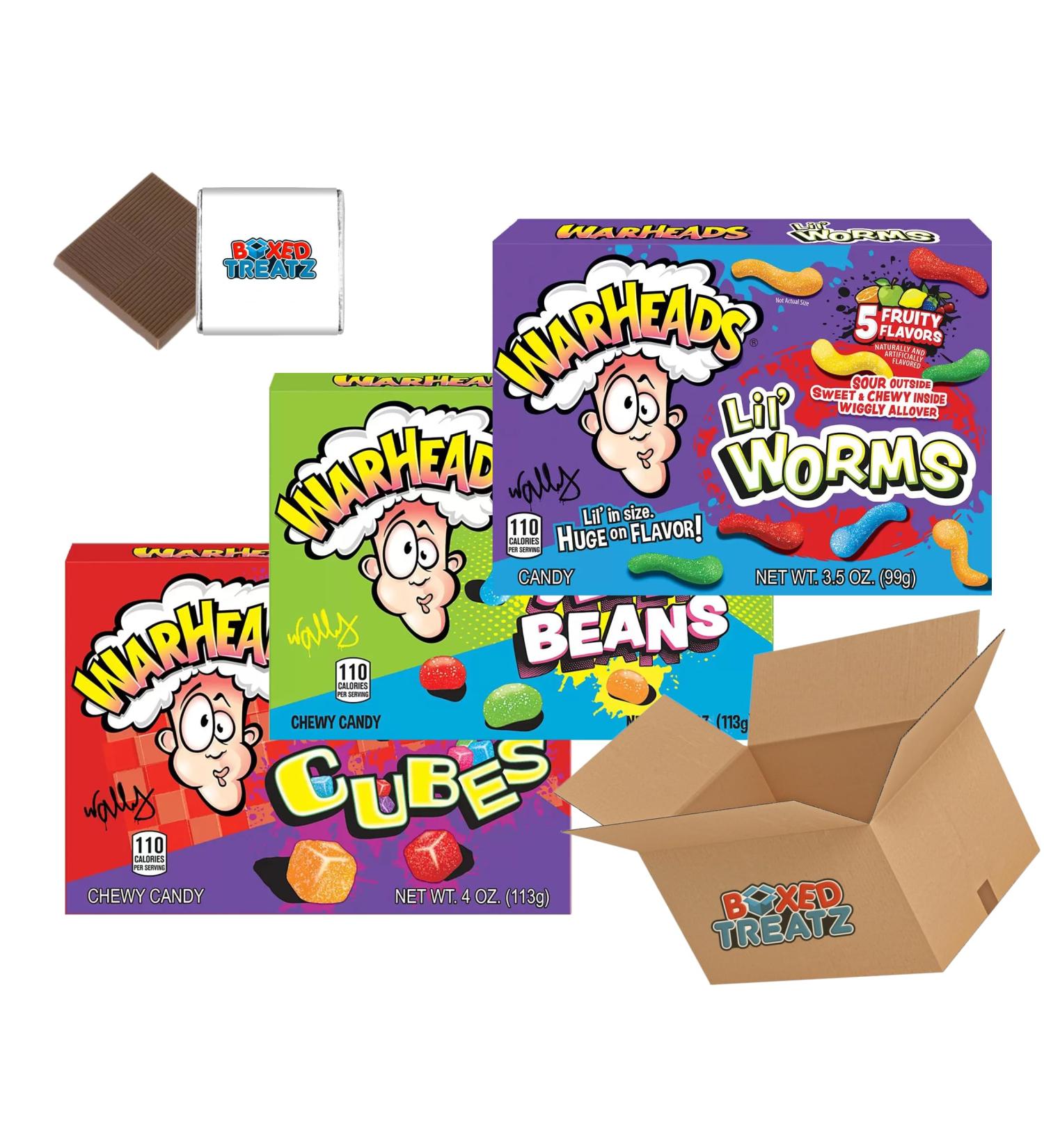 Warheads Bundle: Cubes 113g + Jelly Beans 113g + Lil Worms 99g Packs Of 3 Boxed Treatz (Cubes+Jelly Beans+Lil Worms 1Pc Each) - Buy Online on GoSupps.com