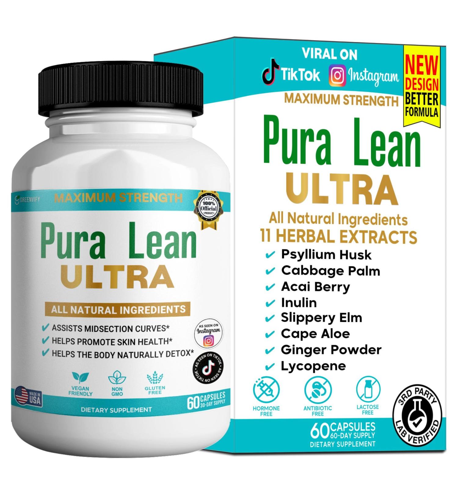 GREENVIFY Pura Lean Ultra Maximum Strength Dietary Supplement All Natural Ingredients 60 Capsules 30-Day Supply (1) - Buy Online on GoSupps.com
