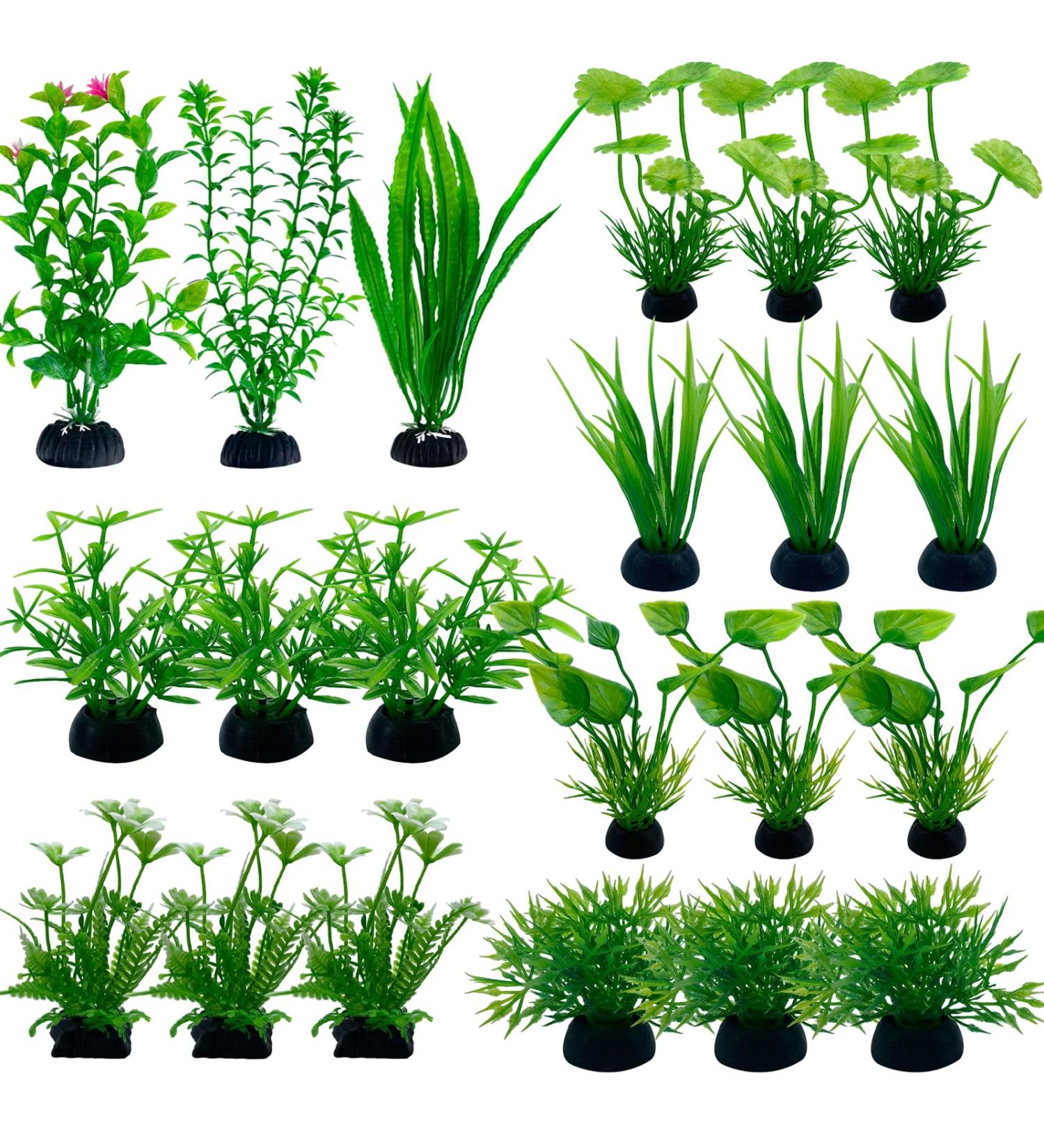 Omjmyy 21-Piece Artificial Aquarium Plants Set | Vibrant Plastic Decorations for Fish Tanks & Aquatic Landscapes - Buy Online on GoSupps.com