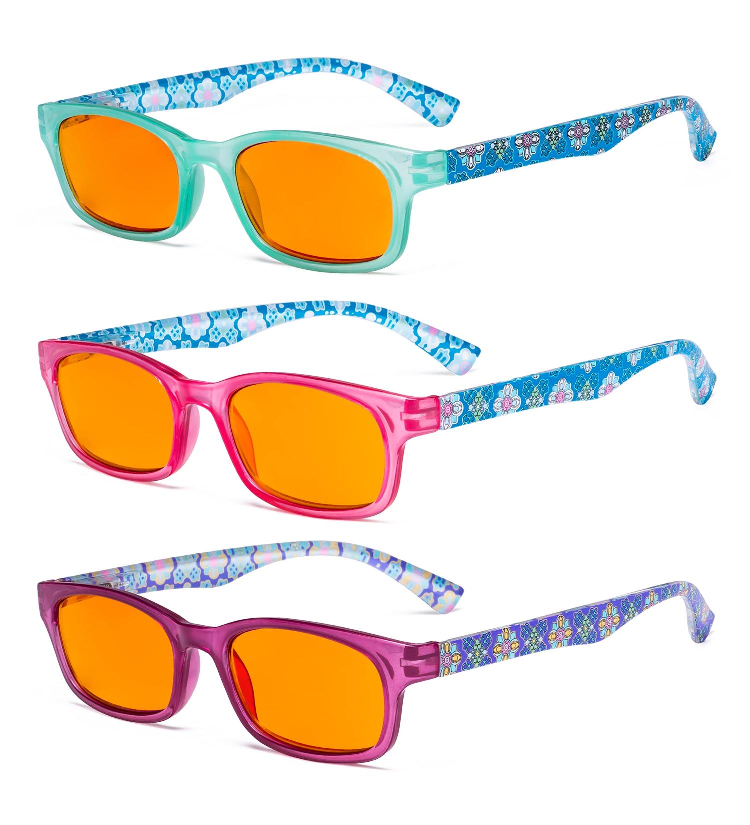 Eyekepper 3 Pack Floral Blue Light Filter Reading Glasses +1.25 with Orange Tinted Lenses | Computer Readers for Women | Blue Light Blocking | Anti-Glare | 3 Pairs - Buy Online on GoSupps.com