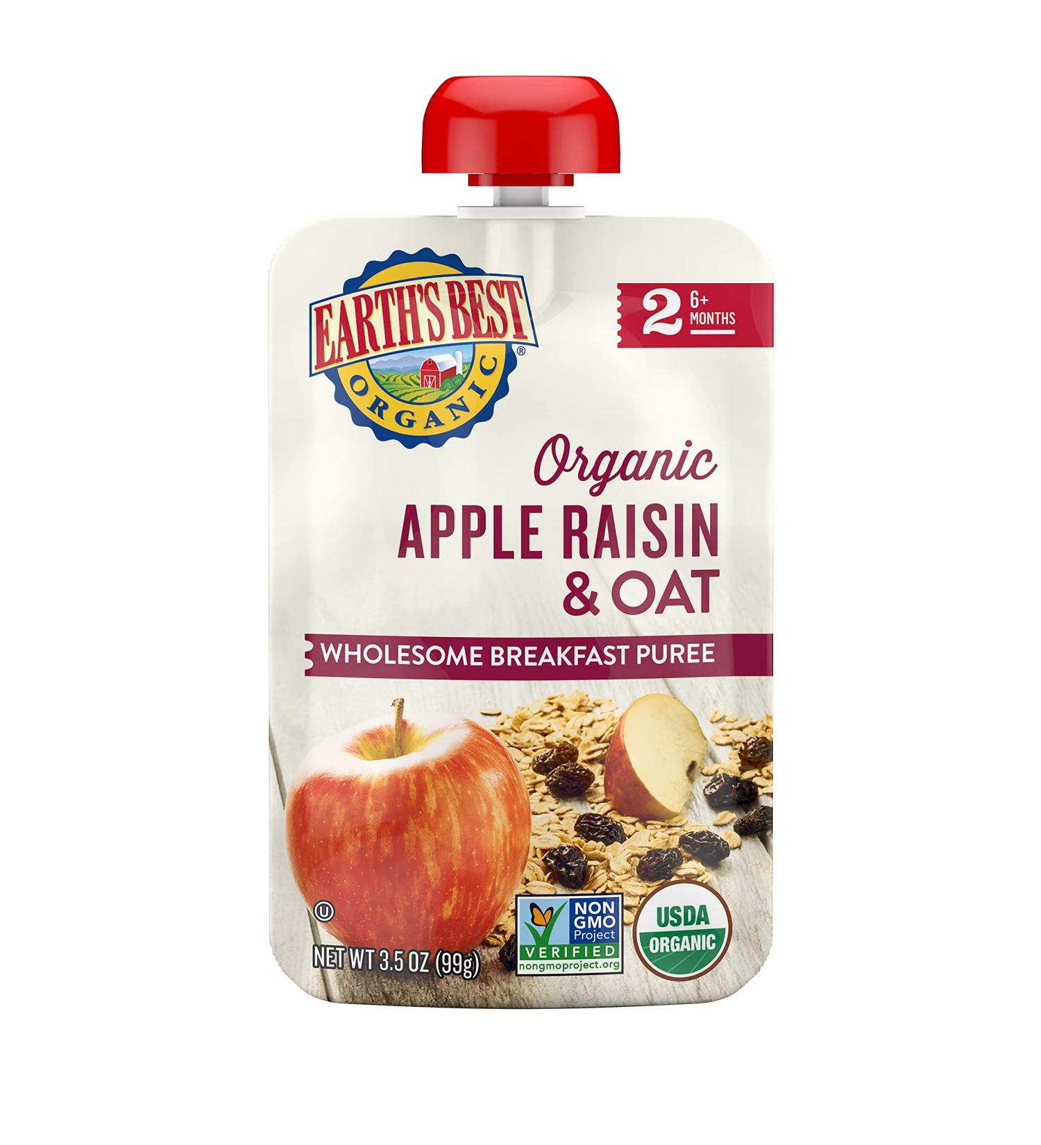 Earth's Best Organic Stage 2 Apple Raisin Flax & Oat Baby Food 4 oz Pouch - Pack of 12 - Buy Online on GoSupps.com