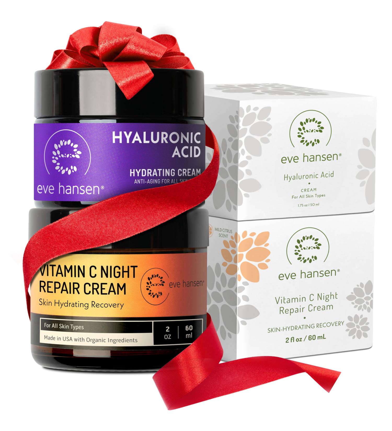 Eve Hansen Day & Night Radiance Bundle Vitamin C & Hyaluronic Acid Creams Hydrating Anti-Aging Moisturizers for Face & Neck Non-Greasy & Suitable for All Skin Types - Buy Online on GoSupps.com
