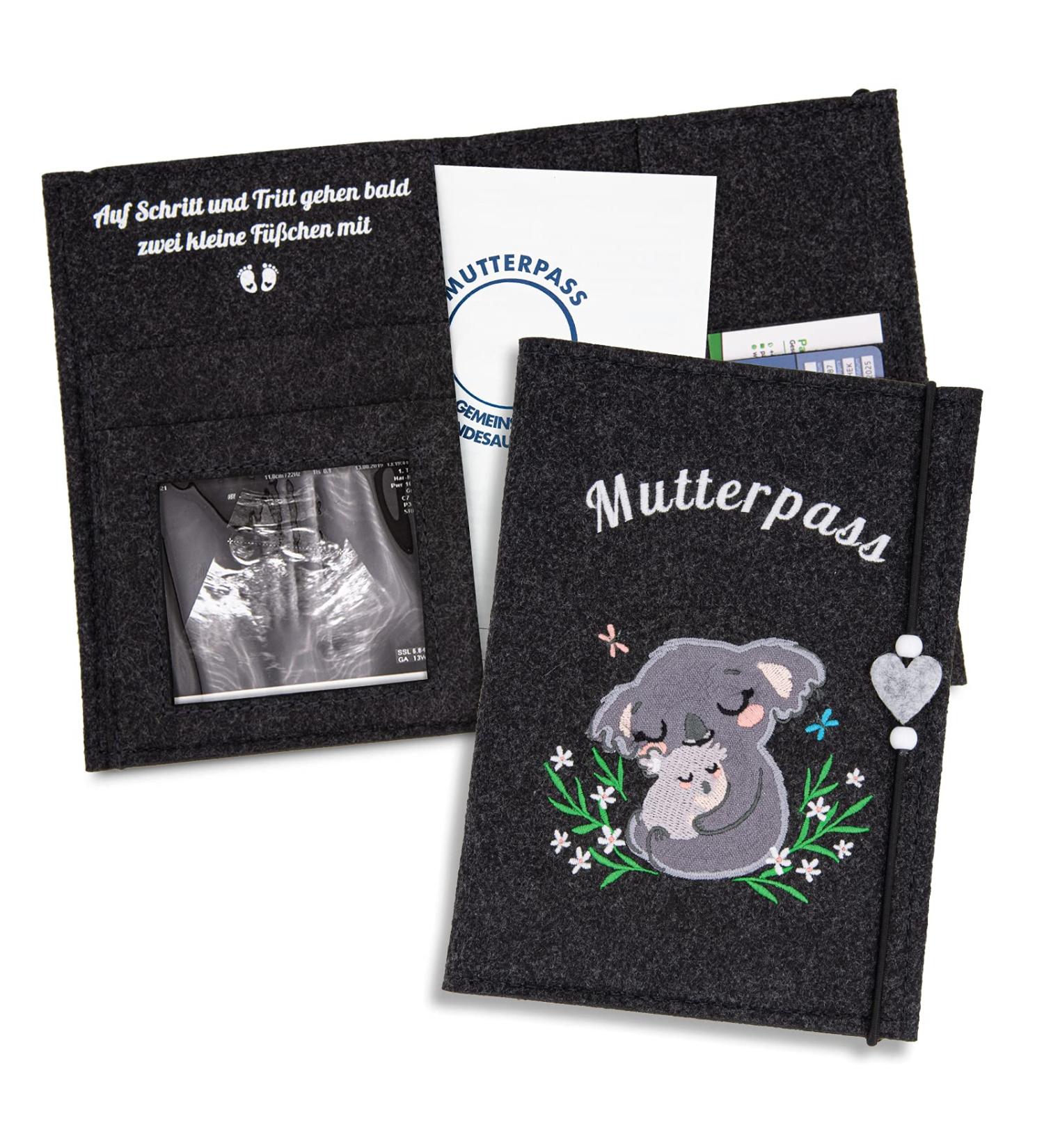 Handmade Zwen Motherpass Envelope Koala Gray - Stylish Felt Organizer for German Mother Pass Ultrasound Images & Vaccination Pass - Perfect Pregnancy Gift - Buy Online on GoSupps.com