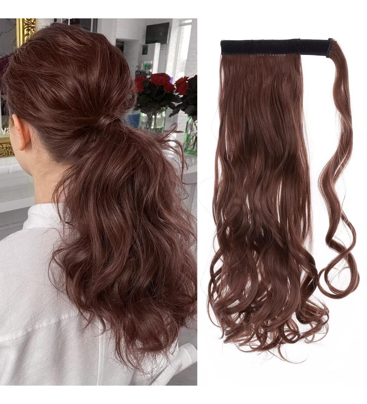 Shop Tess Ponytail Extension - 40cm Dark Red-Brown Wavy Braid | Premium 90g Long Hair Extensions for International Shipping - Buy Online on GoSupps.com