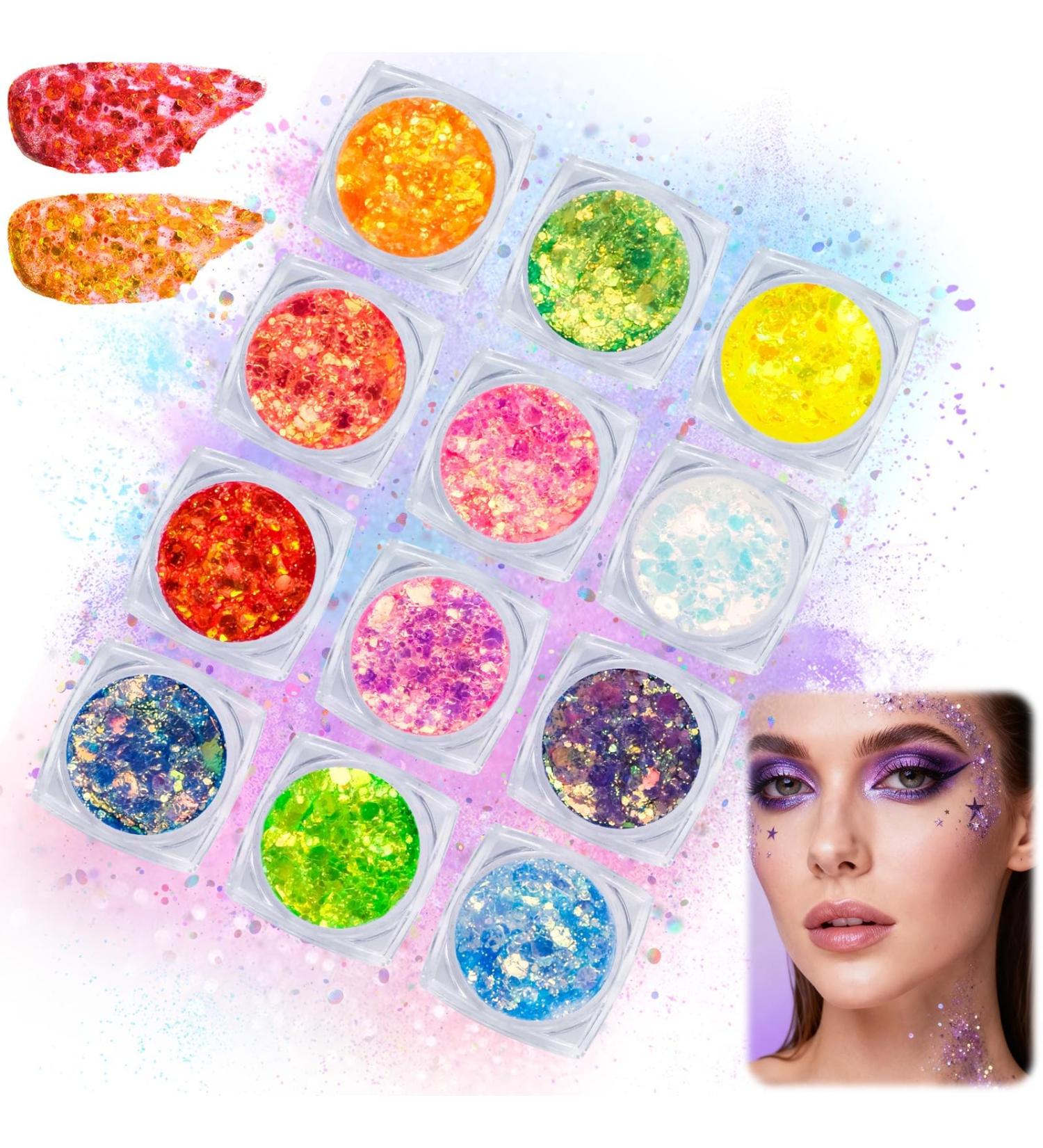  Kuvarix Face Glitter Powder 12 Colors Glitter Body Glitter Fluorescent Color Party Accessory Festival Accessory Halloween Makeup for Party Carnival - Buy Online on GoSupps.com