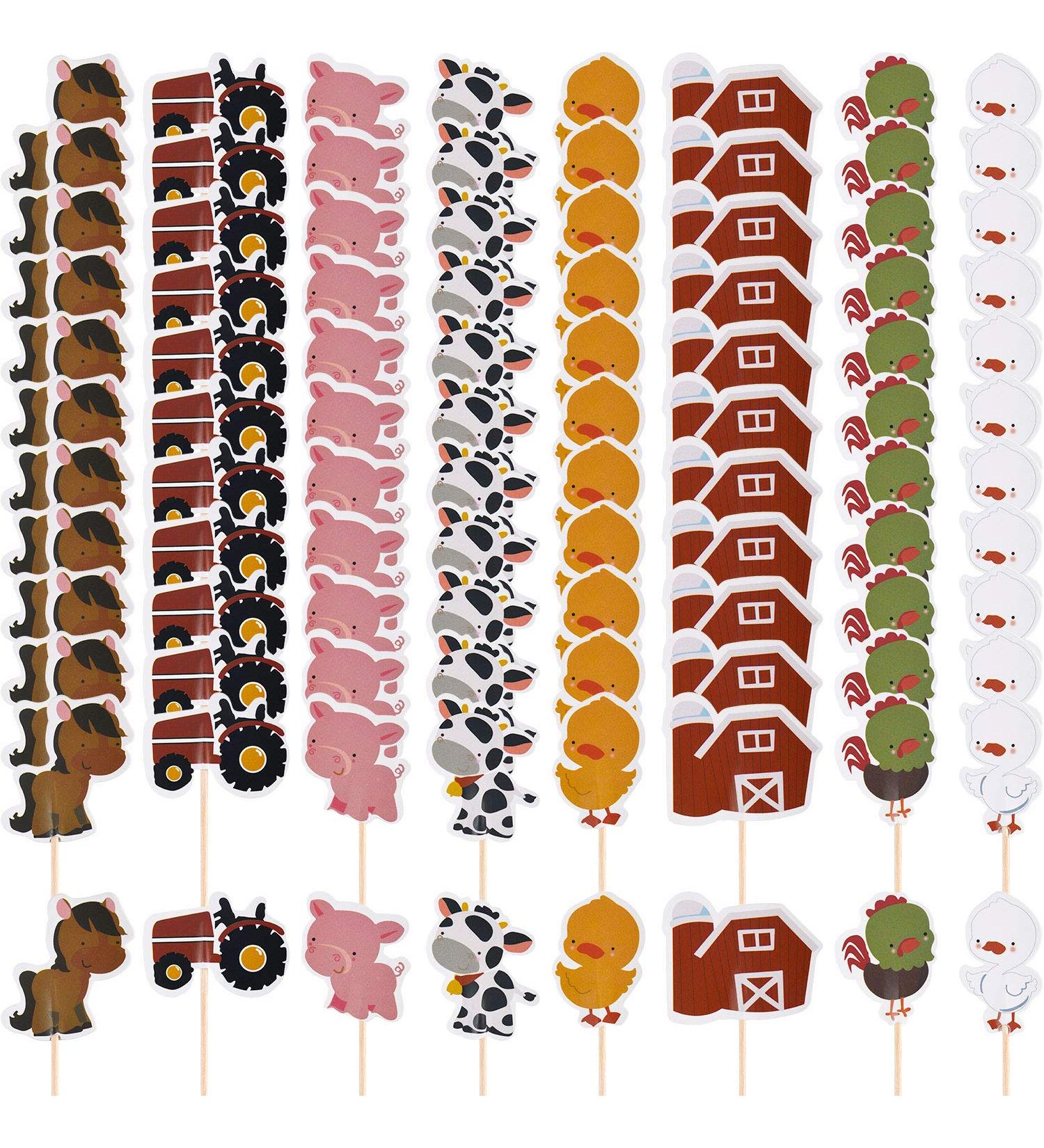 96 Pieces Cupcake Toppers Animal Cake Toppers Farm Zoo Animal Cupcake Decoration for Farm Themed Birthday Party Supplies - Buy Online on GoSupps.com