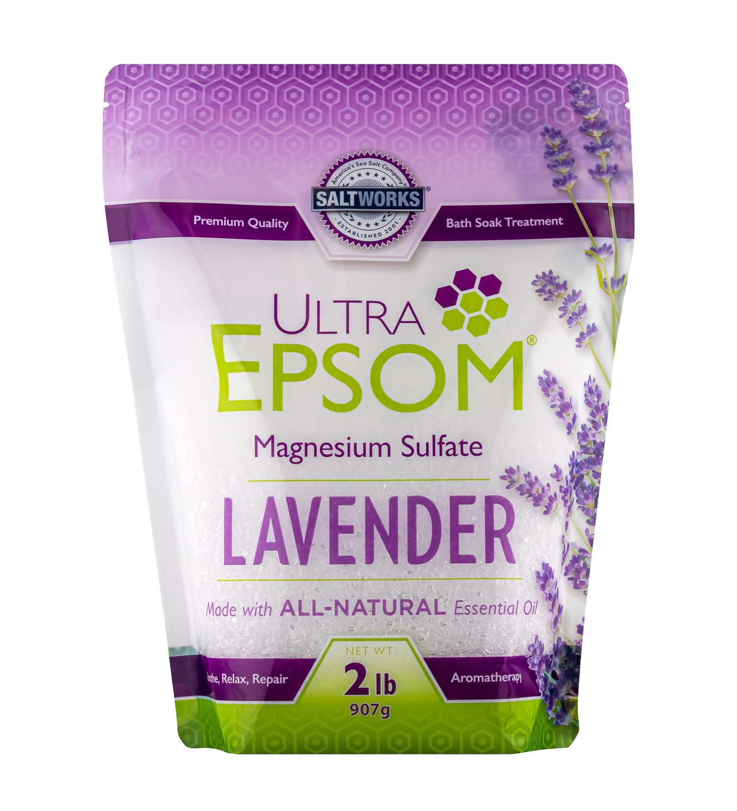 SaltWorks Ultra Epsom Lavender Scented Bath Salt - 2lb Bag - Buy Online on GoSupps.com