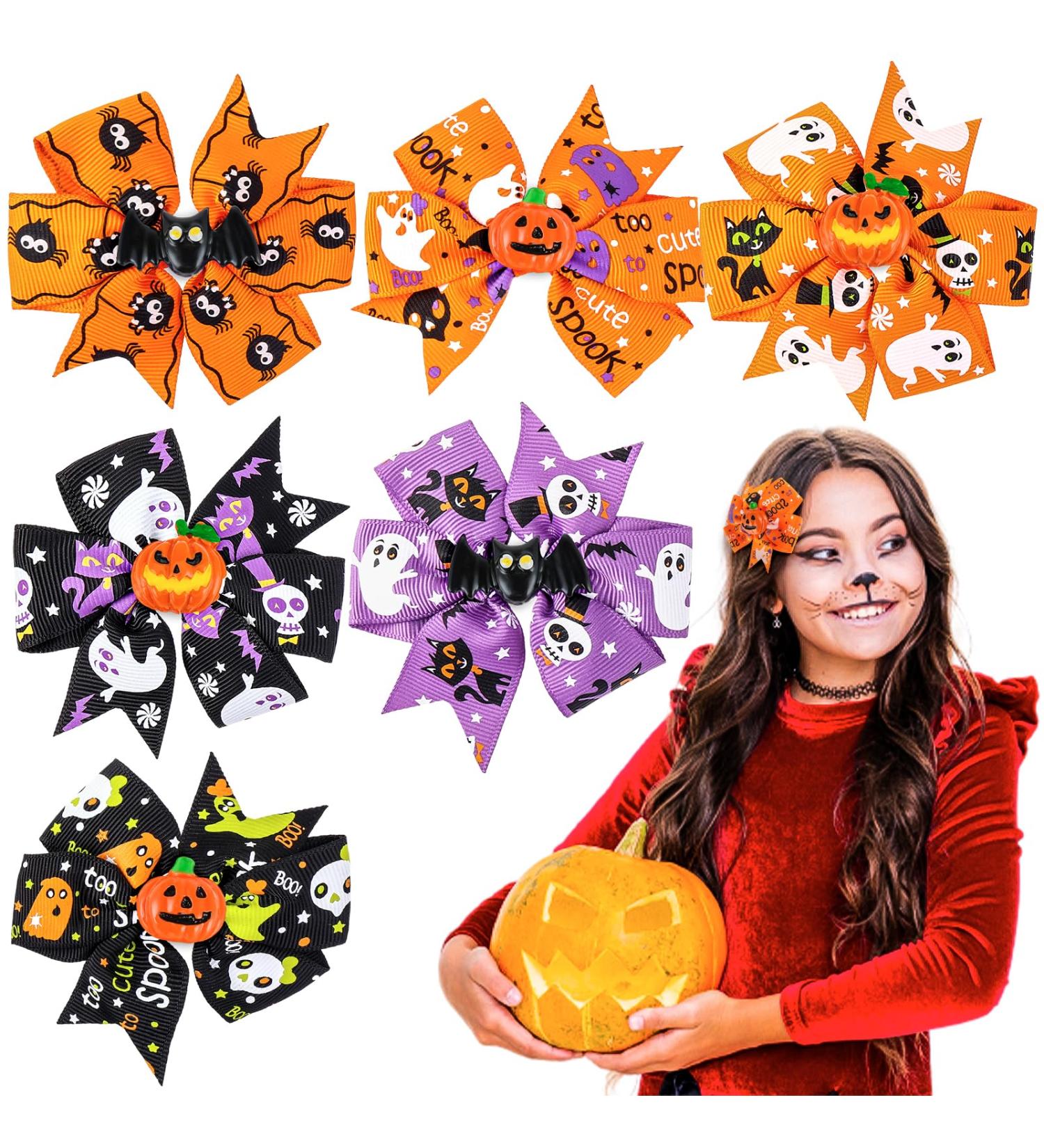 6-Piece Sibba Halloween Christmas Bow Hair Pins - Pumpkin Bat Pattern Boutique Clips for Girls - Buy Online on GoSupps.com