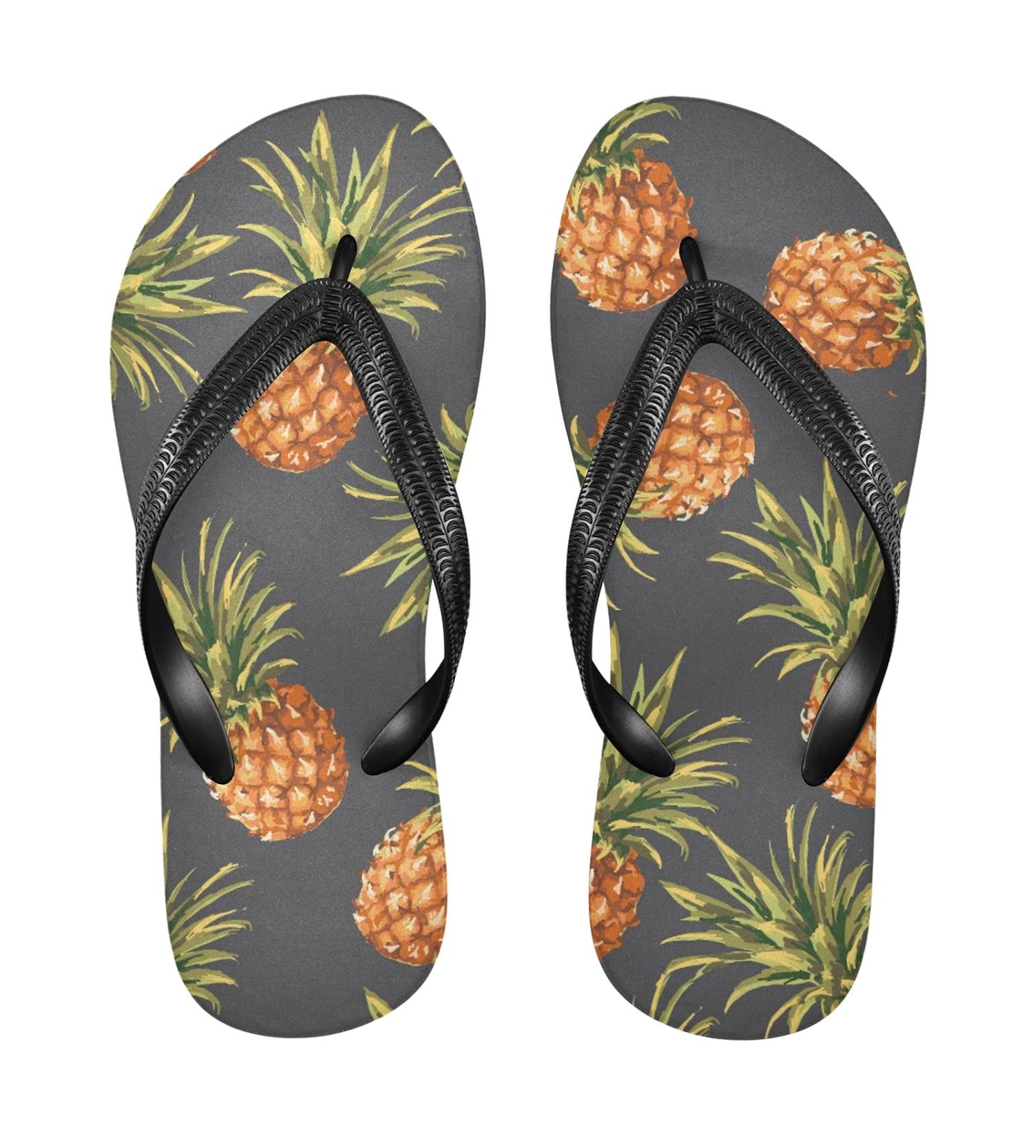 Mnsruu Gray Pineapple Flip Flops - XL Comfort Footwear for Home Hotel Spa & Travel | Unisex Essential for Men & Women - Buy Online on GoSupps.com
