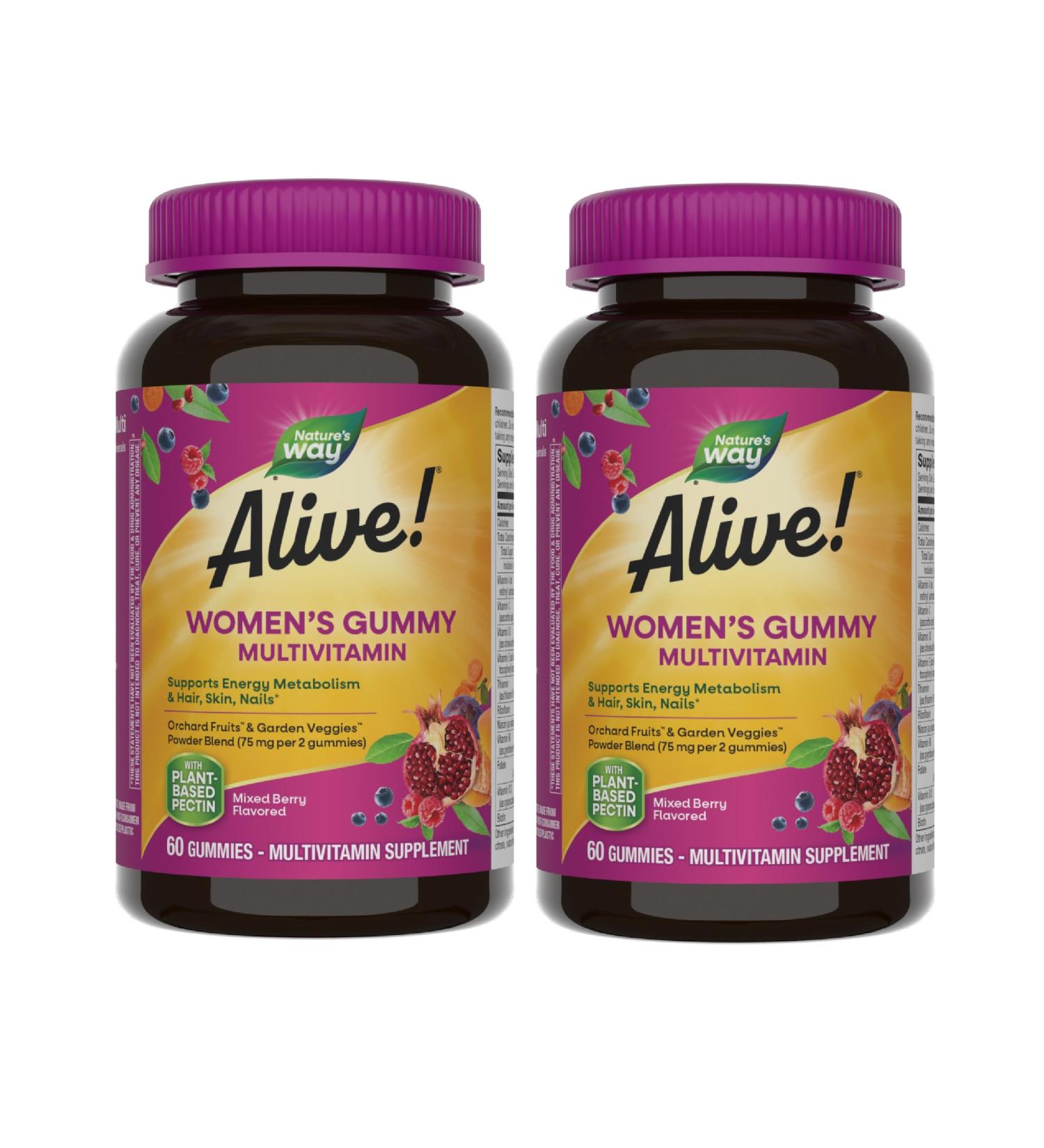 Nature's Way Alive! Women s Gummy Multivitamin 16 Vitamins & Minerals Energy Metabolism* Hair Skin & Nails* Vegetarian Mixed Berry Flavored 60 Gummies - 2 Pack - Buy Online on GoSupps.com