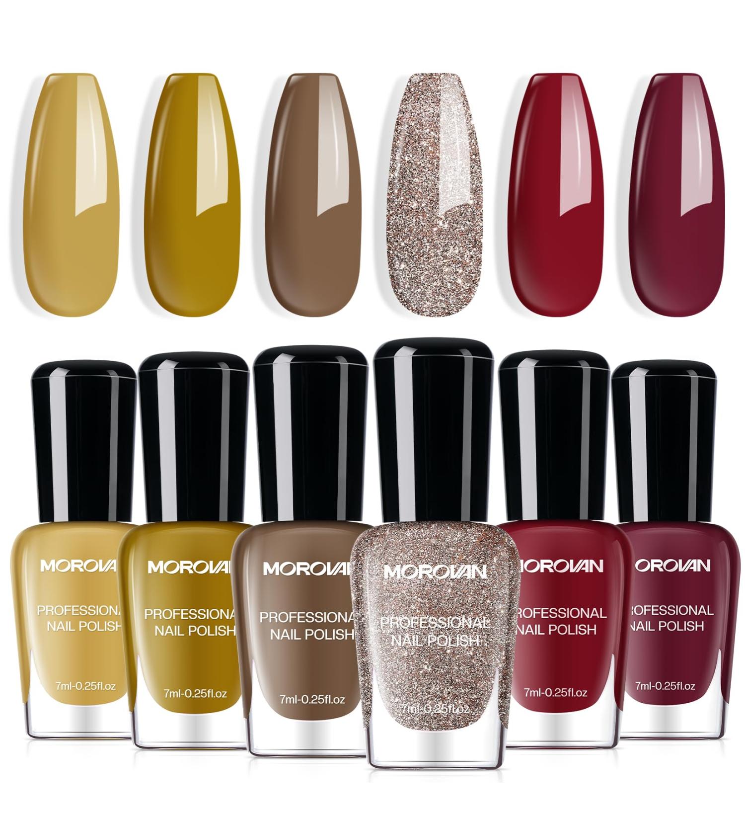 Morovan Nail Polish Set - Red Glitter Quick Dry 0.25 oz Fingernail & Toenail Polish Kit for Women | Glossy Nail Polish Gifts | Fall Sunset Collection - Buy Online on GoSupps.com