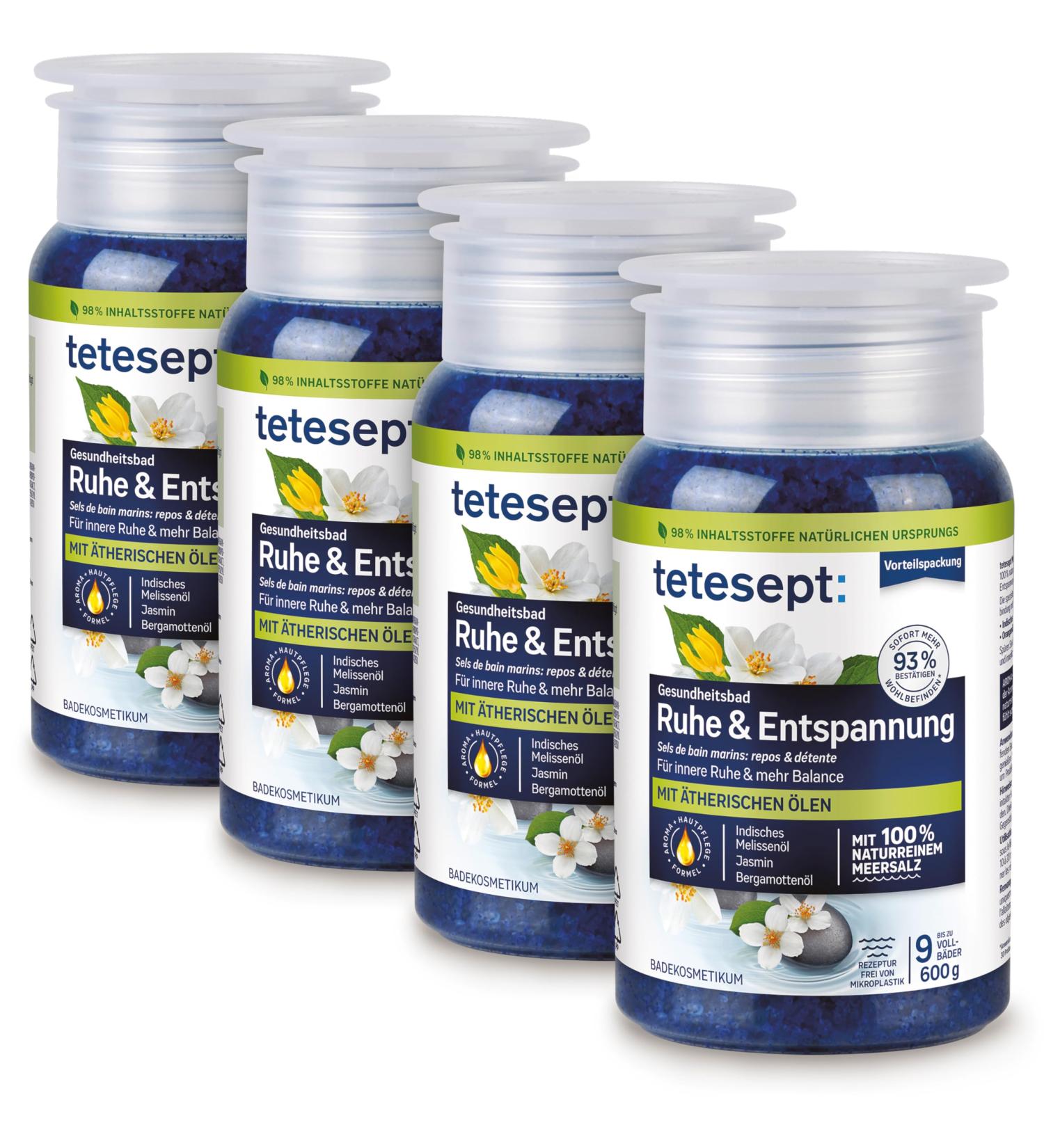 Merz Consumer Care tetesept Sea salt rest & relaxation health bath for a feeling of inner peace with essential oils beneficial bath additive with natural sea salt 4 x 600 g tetesept Sea salt rest & relaxation 600g - Buy Online on GoSupps.com