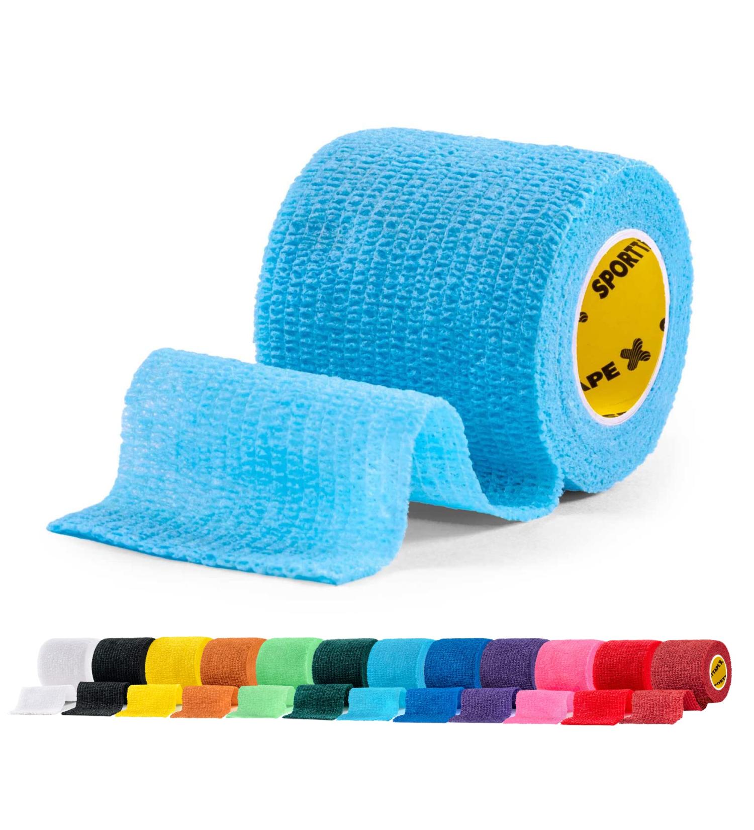 SPORTTAPE Self-Adhesive Football Sock Tape 5cm x 4.5m - Sky Blue | Cohesive Bandage Wrap for Shin Pads, Goalkeepers, Ankle Support | Pet & Vet Wrap - Single Roll 5x450 cm - Buy Online on GoSupps.com