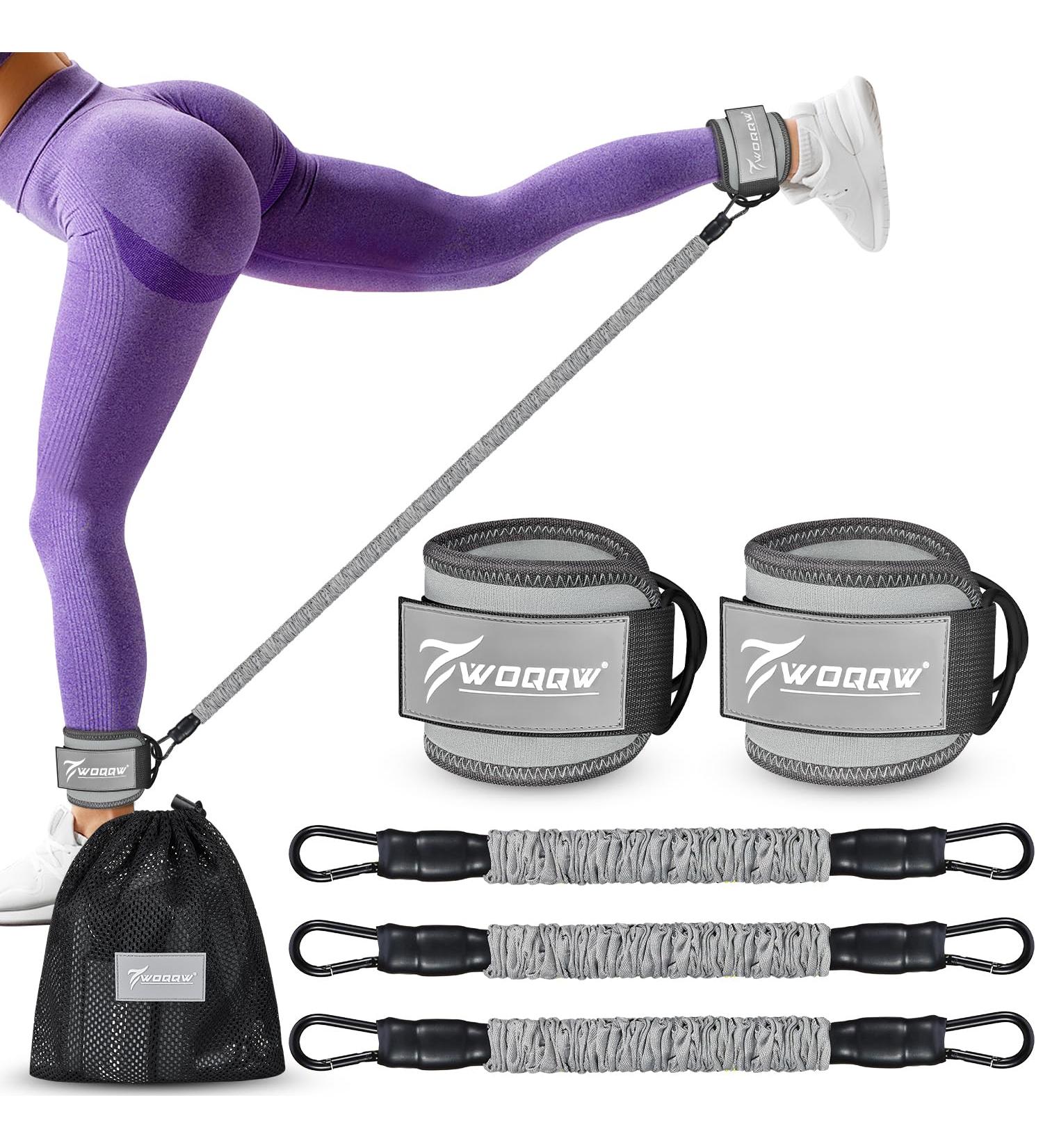 Ankle Resistance Bands Set with Cuffs | Glutes & Legs Workout Equipment | Grey | For Home Gym | Men & Women - Buy Online on GoSupps.com