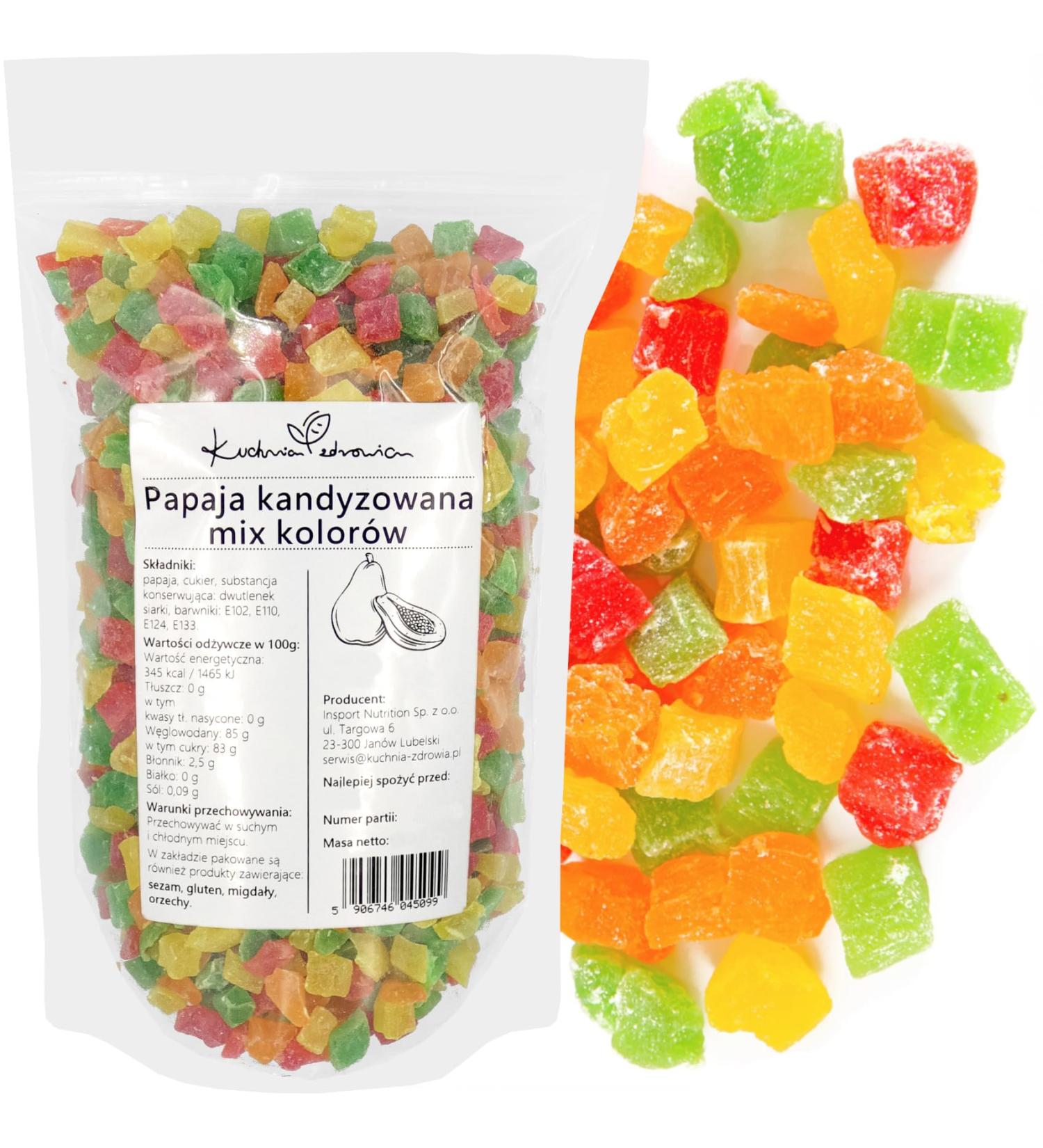 Kuchnia Zdrowia - Mix of Candied Papaya Colors - Delicious Snacks - Airtight Packaging with Zip - Doypack: (500 Grams) - Buy Online on GoSupps.com