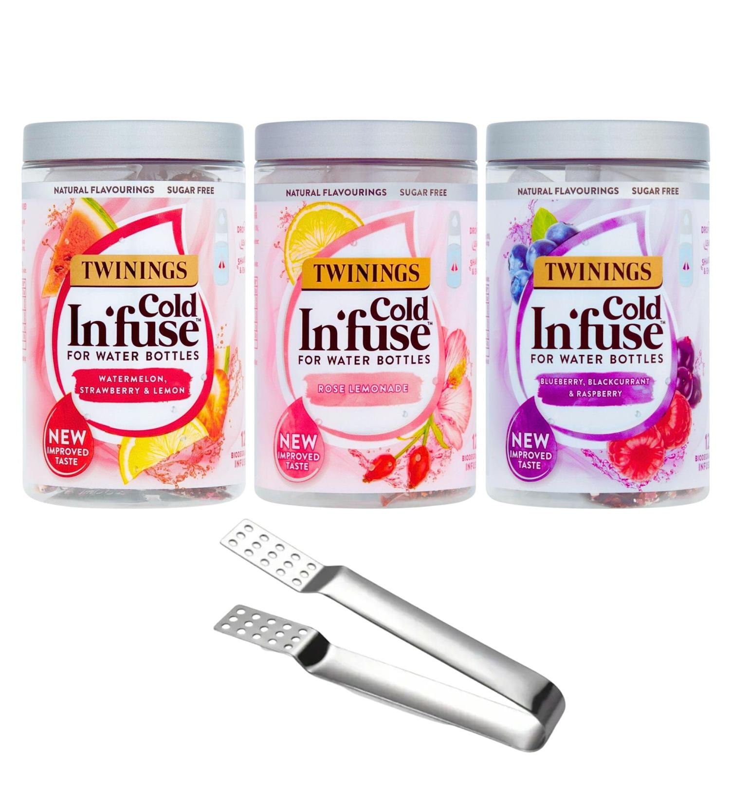 Twinings Cold Infuse Selection 36 Infusers | 3 Flavours | Water Flavouring with Ice Cube Gripper - Buy Online on GoSupps.com
