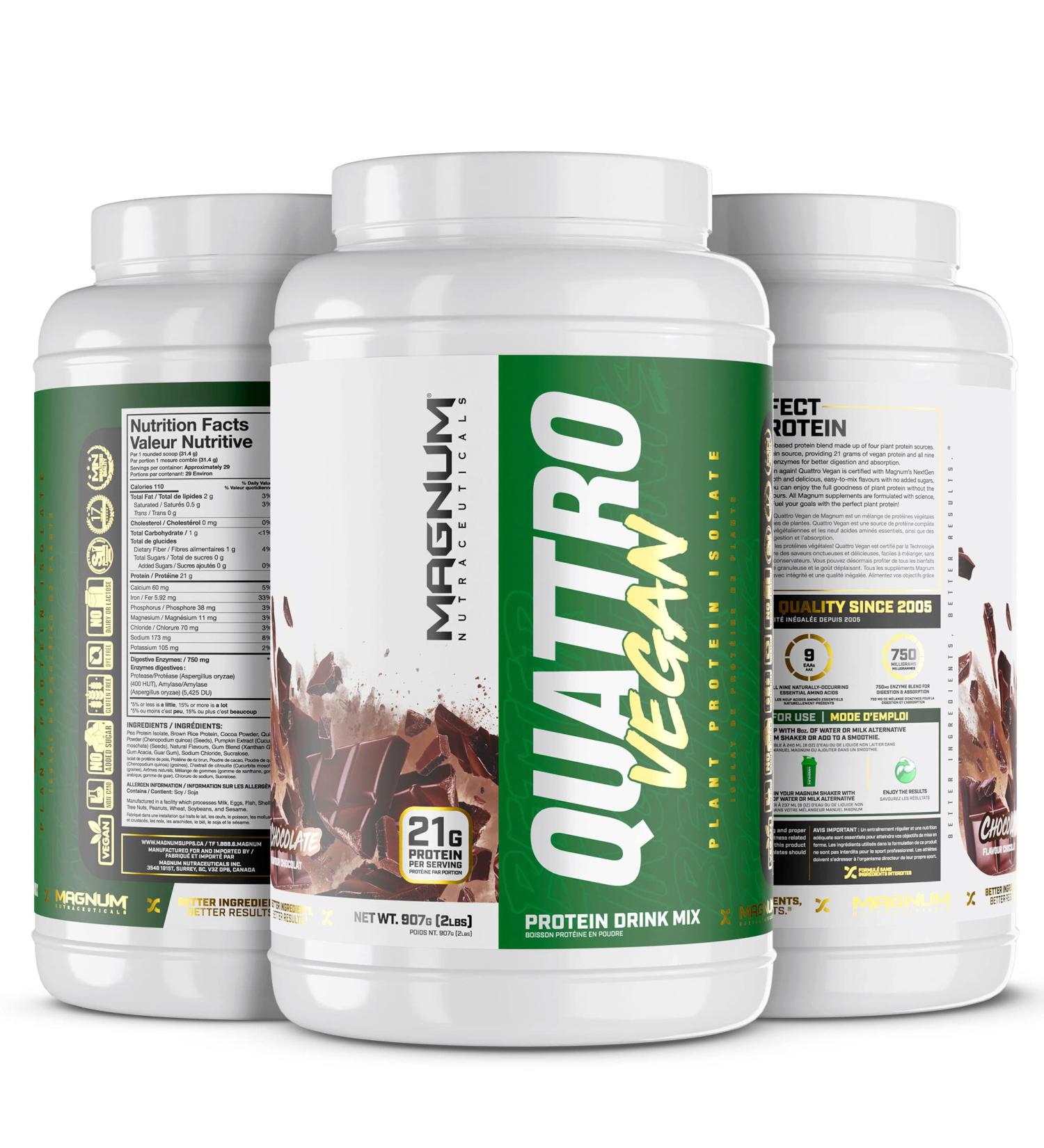 Magnum Nutraceuticals Vegan Quattro Plant-Based Protein Powder Isolate - Chocolate 2lb | Best Vegan Protein for Muscle Growth & Recovery - Buy Online on GoSupps.com