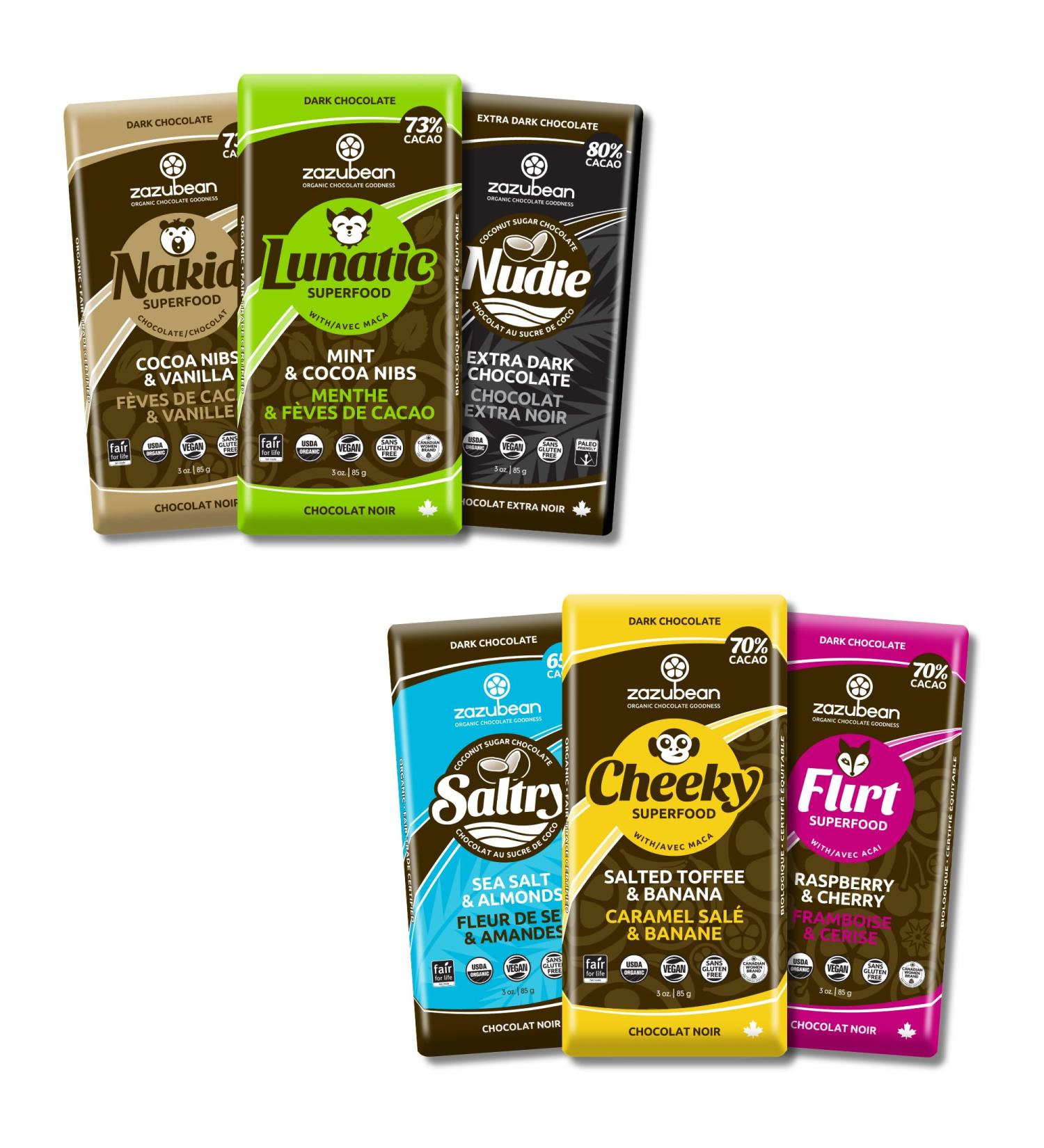 Zazubean SUPERFOODS Chocolate bars - Organic Vegan Fair trade Gluten free Soy Free (Vegantastic Variety Pack) - Buy Online on GoSupps.com