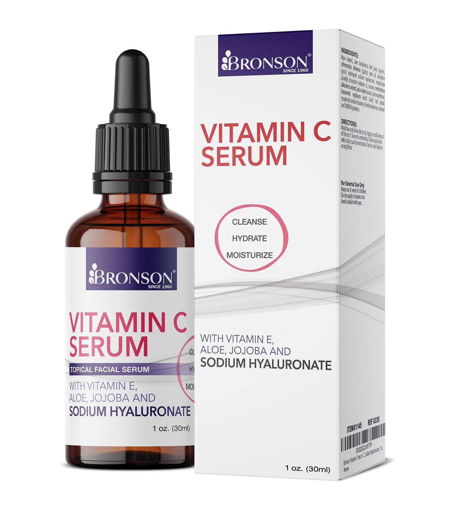 Bronson Vitamin C Serum - Anti-Aging Hydrating Facial Serum with Hyaluronic Acid Vitamin E & Aloe - Brightens Dark Spots & Reduces Fine Lines - 1 oz - Buy Online on GoSupps.com