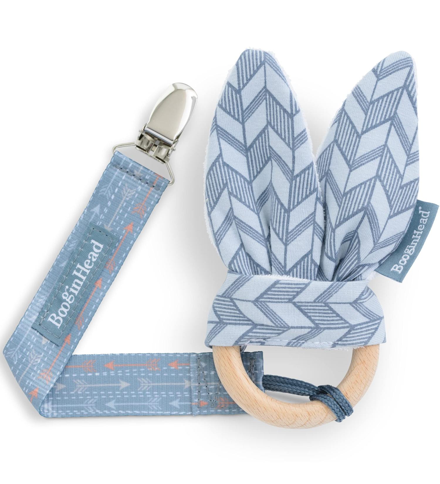 BooginHead Pacifier Clip & Natural Wood Baby Teether - Blue Feather | Eco-Friendly Infant Teething Toy - Buy Online on GoSupps.com