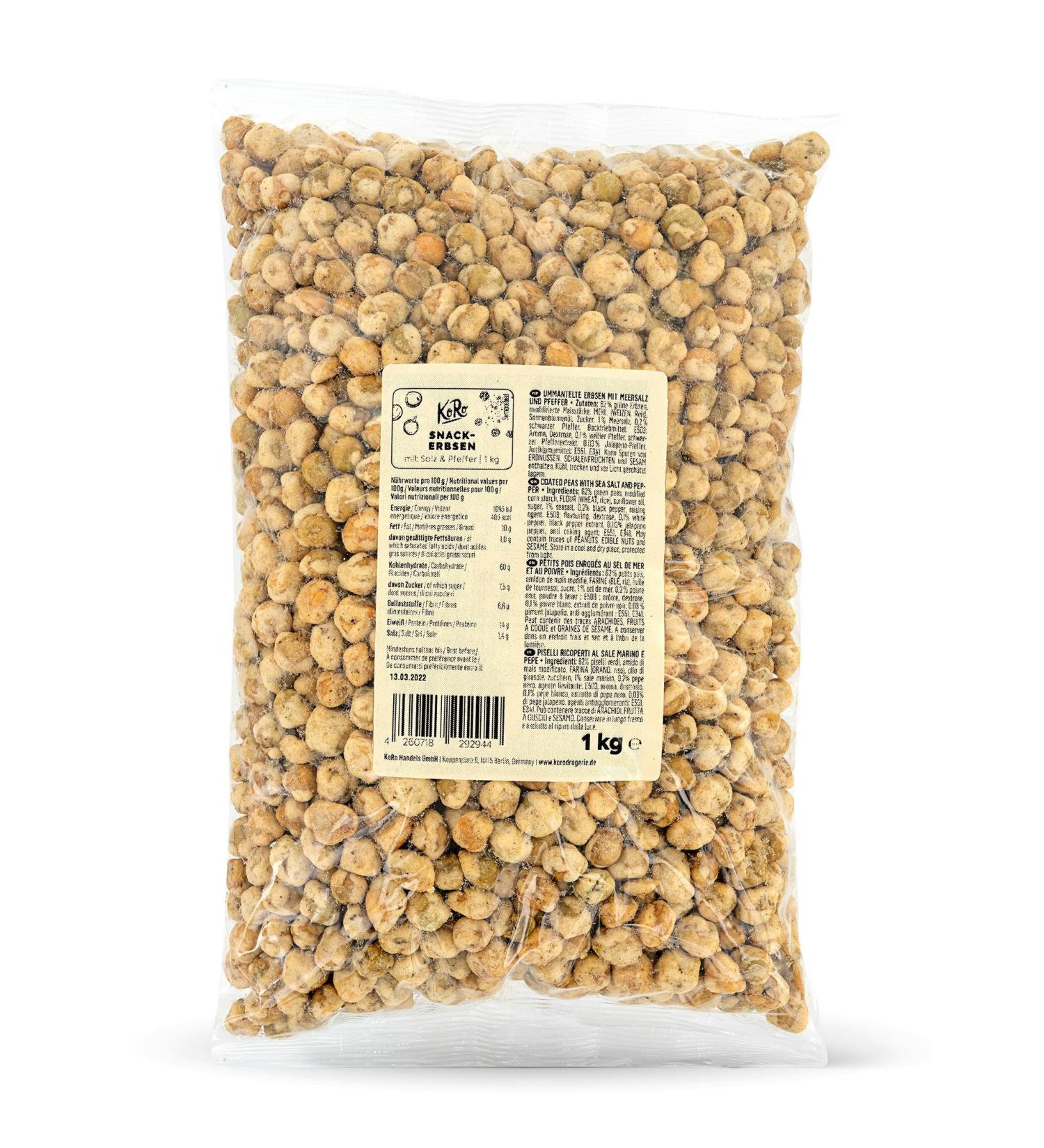 KoRo Snack Peas Salt & Pepper 1 kg - Vegan Spicy Snack for Couch Evenings - Healthy International Shipping - Buy Online on GoSupps.com