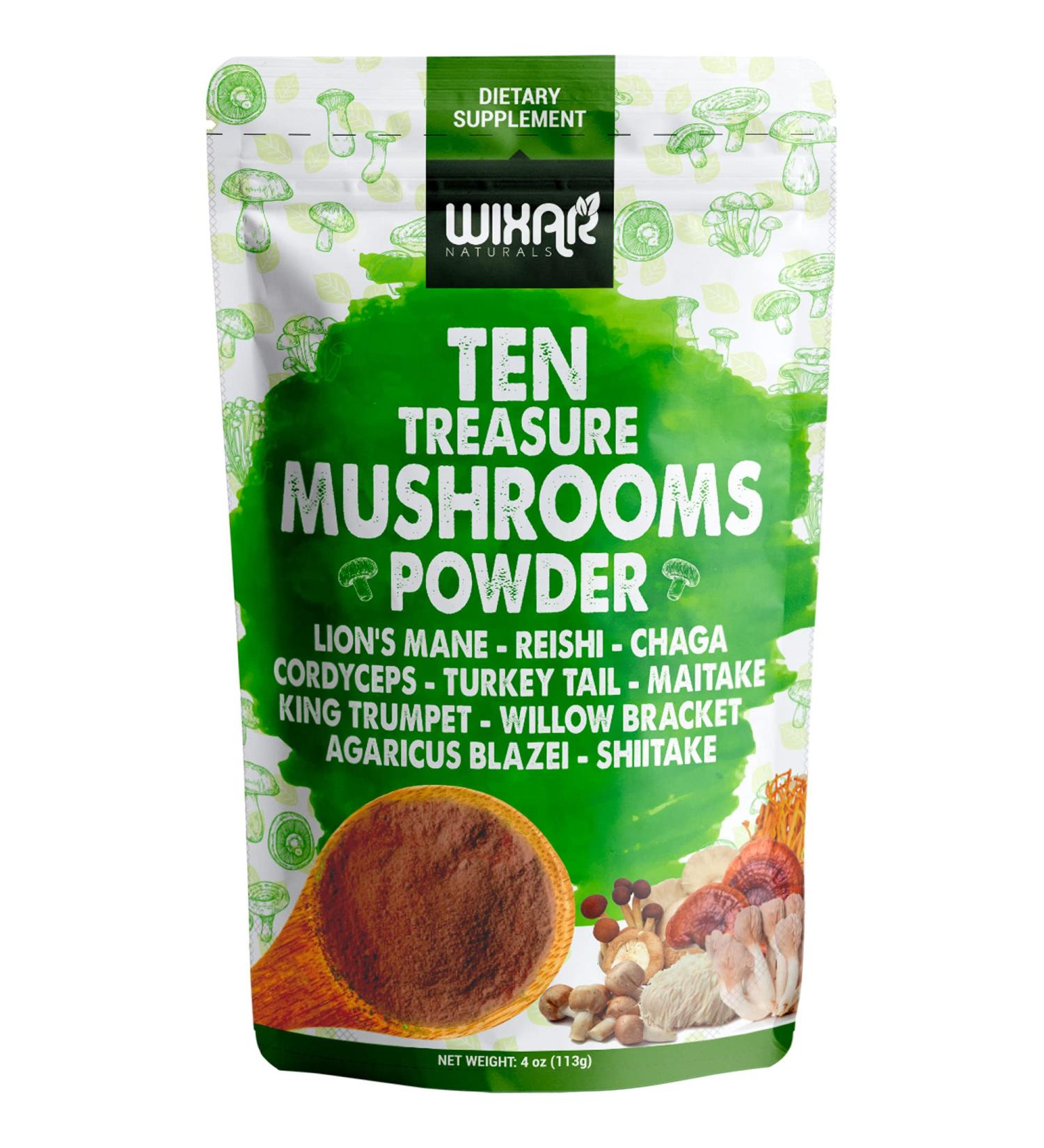 Wixar Mushroom Powder - 10 Mushroom Extract Blend for Coffee & Smoothies - Lions Mane, Turkey Tail, Reishi, Chaga, Shiitake, Cordyceps - 4oz Supplement - Buy Online on GoSupps.com