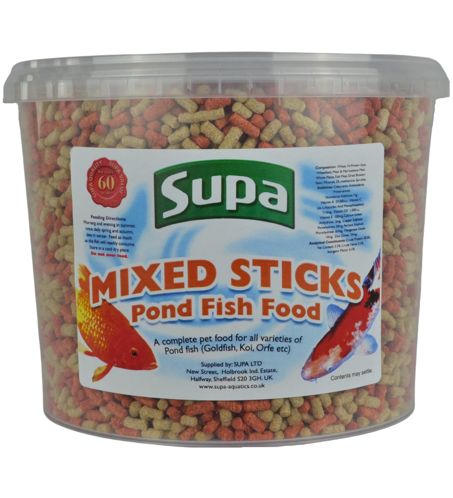 Supa Mixed Koi and Pond Sticks 3 Litre Bucket| Premium Quality Fish Food Offering A Nutritionally Balanced Diet | The Orange Stick Contains Spirulina Which Enhances the Colour of Your Fish - Buy Online on GoSupps.com