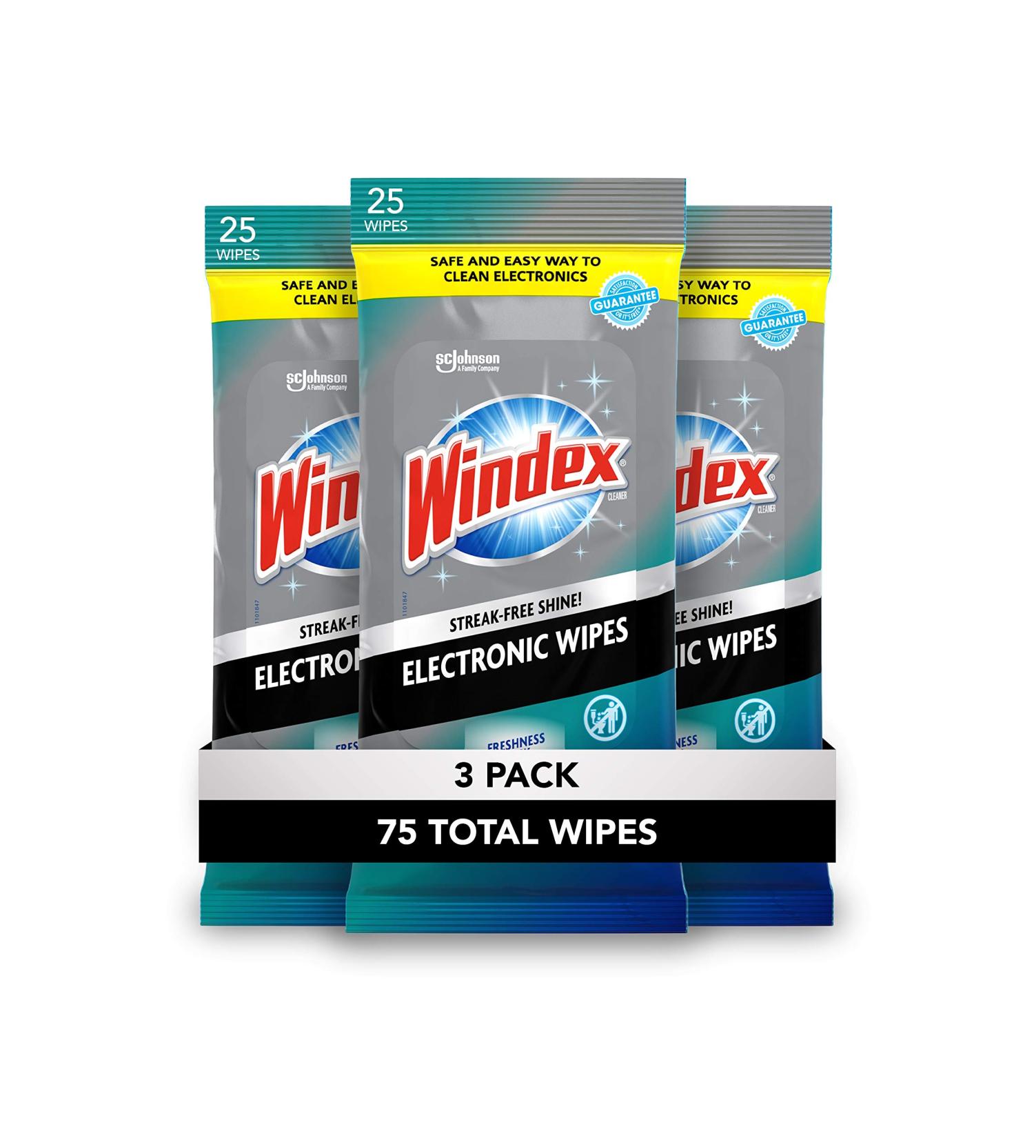 Windex Electronics Screen Wipes - 25 Count, Pack of 3 (75 Total) | For Computers, Phones, Televisions & More - Buy Online on GoSupps.com
