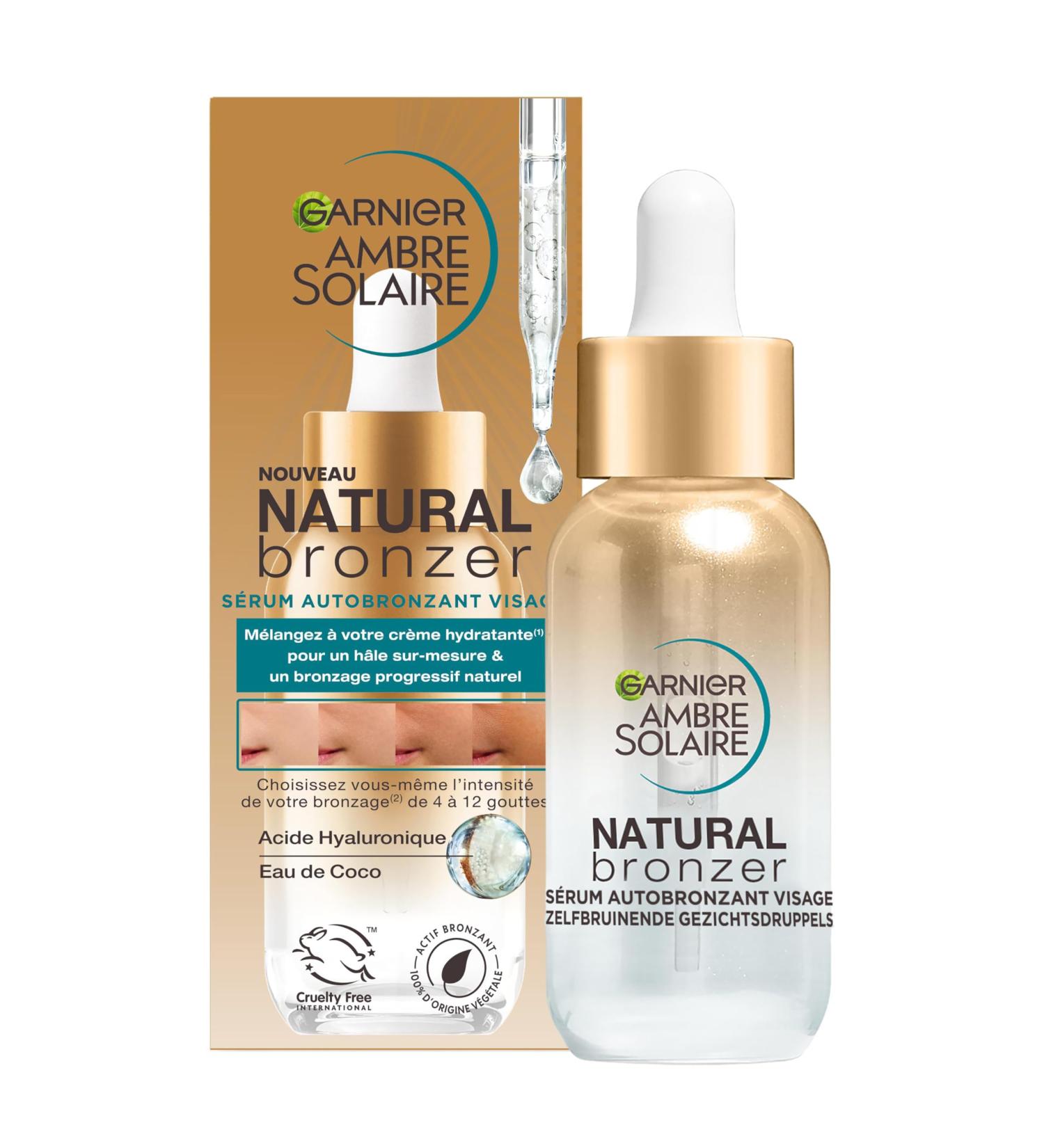 Garnier Ambre Solaire - Hydrating Self-Tanning Face Serum - Progressive & Tailor-made Tan - Coconut Water & Hyaluronic Acid - For All Skin Types - Natural Bronzer - 30 ml - Buy Online on GoSupps.com