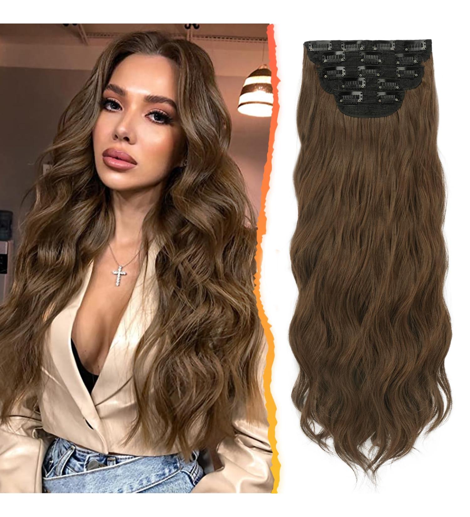 Buy Barsdar 5 PCs Long Wavy Clip-In Hair Extensions | Thick Natural Soft Synthetic | 50 cm Golden Chestnut Brown - Buy Online on GoSupps.com