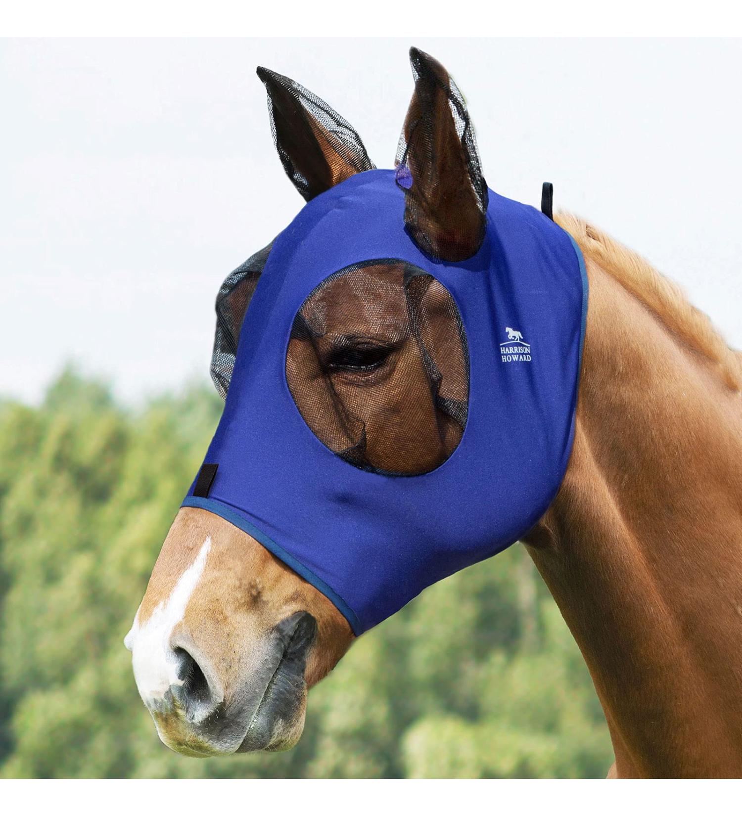 Harrison Howard Fly Mask - Stretchy Breathable UV Protection Full View Eye Opening & Ventilated Ear Protection - Large Deep Blue - Buy Online on GoSupps.com