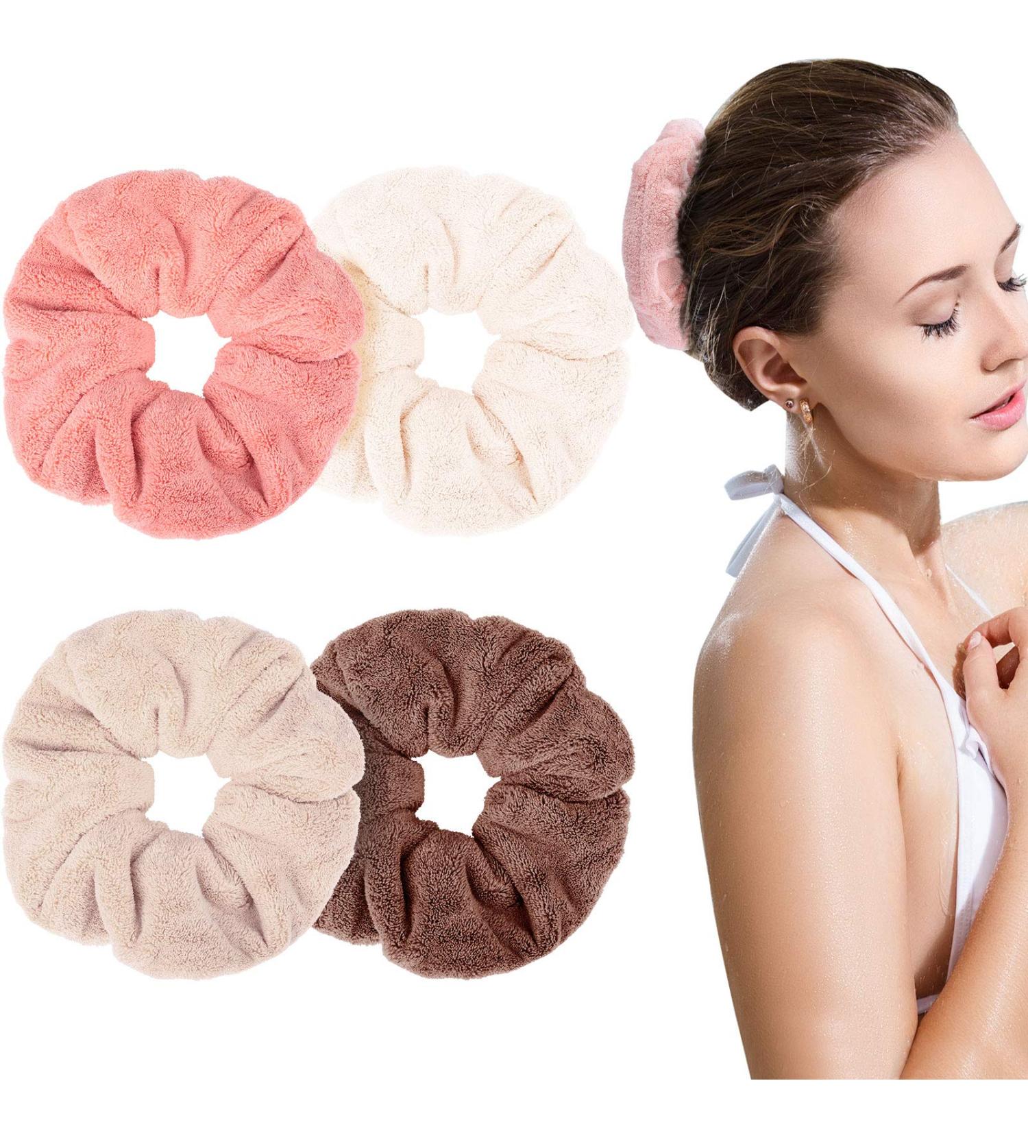 4-Piece Large Microfiber Towel Scrunchies Set for Wet and Dry Hair - Bright Colors - Buy Online on GoSupps.com