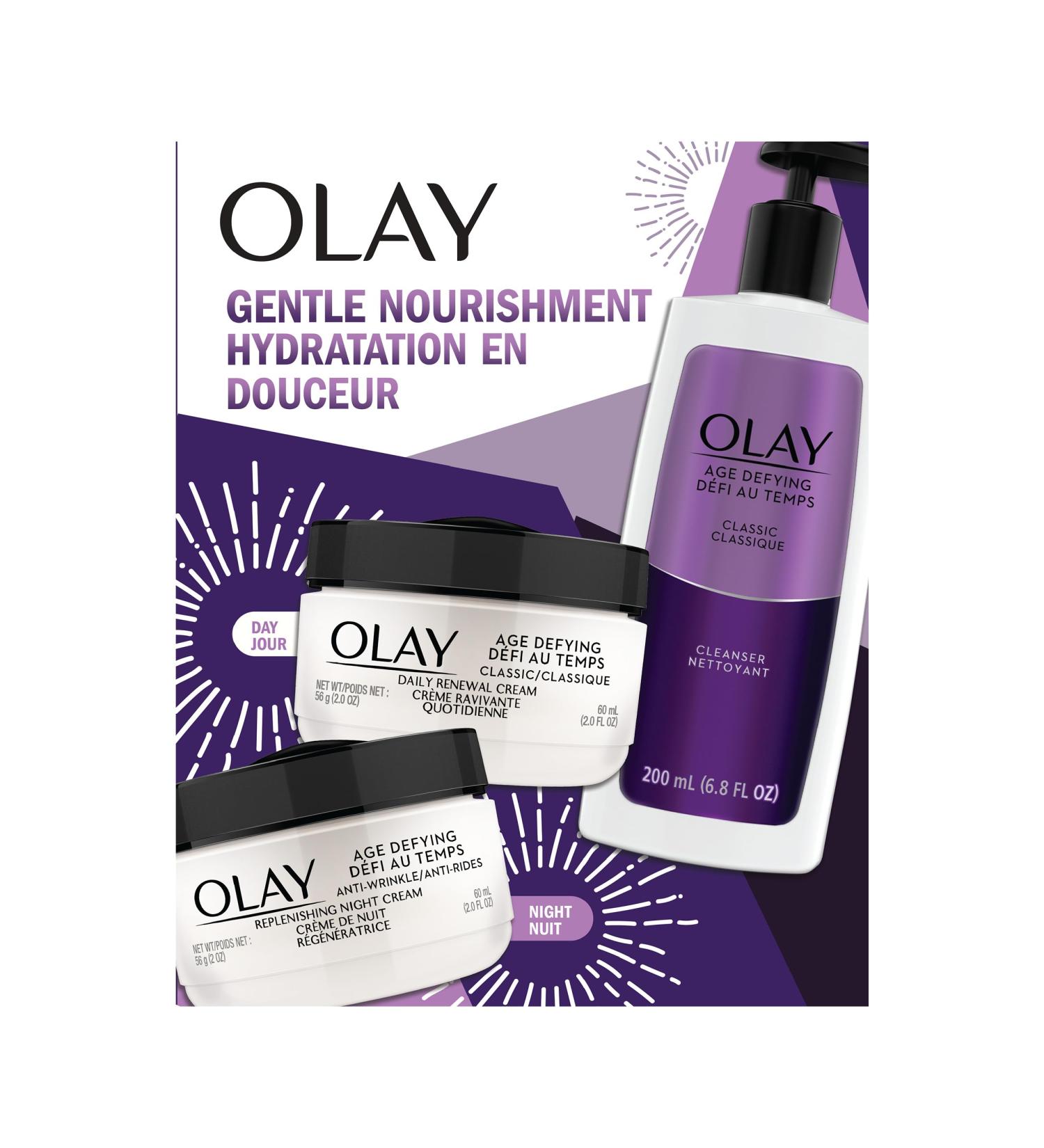 Olay Age Defy Skincare Holiday Pack: Face Cleanser 200 mL + Daily Facial Moisturizer 60 mL + Night Facial Cream 60 mL Total 3 Pieces Gift Set Age Defy Pack - Buy Online on GoSupps.com