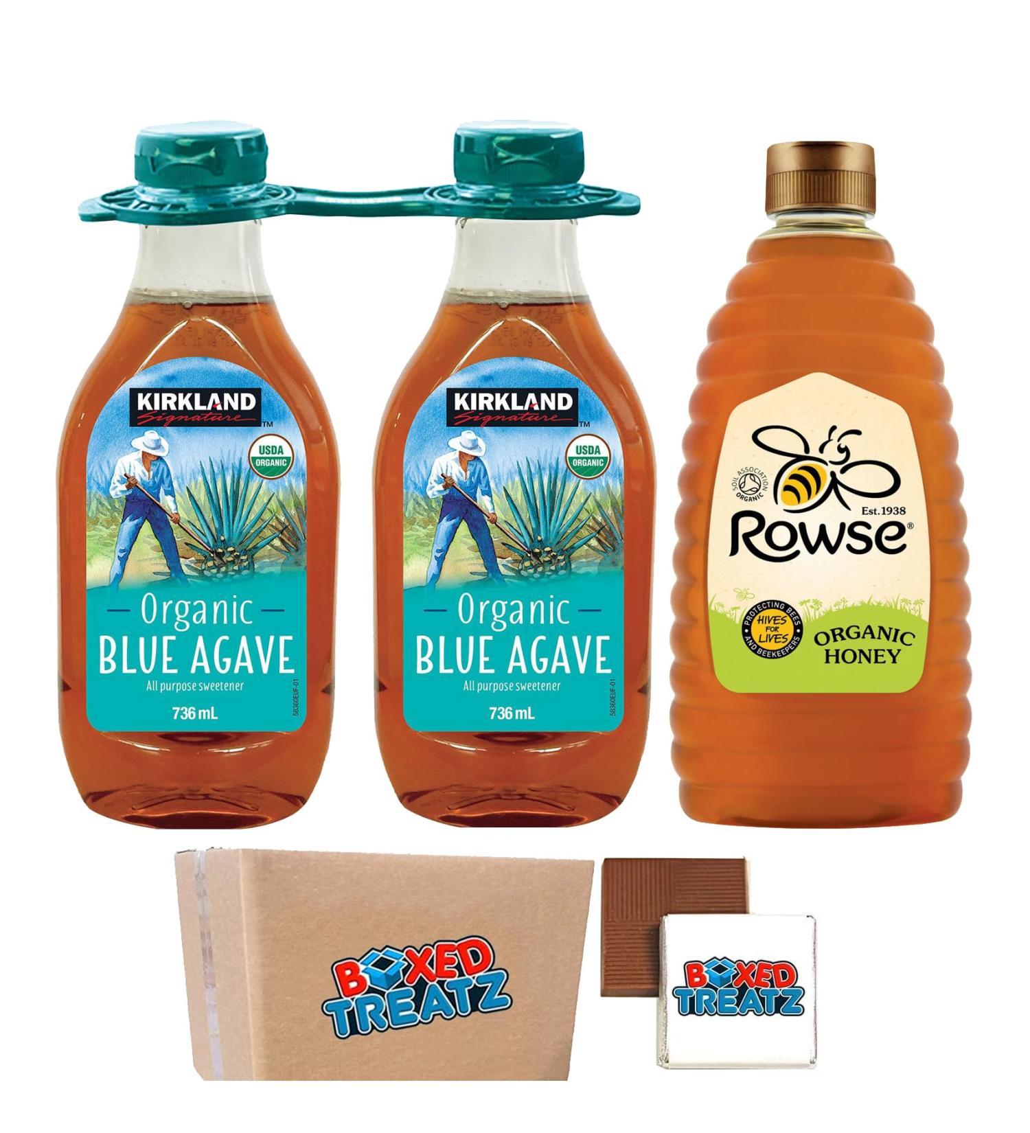 Organic Blue Agave Sweetener 2x736ml With Rowse Organic Honey 1.36kg Natural Sweetener Duo Bundle Boxed Treatz - Buy Online on GoSupps.com