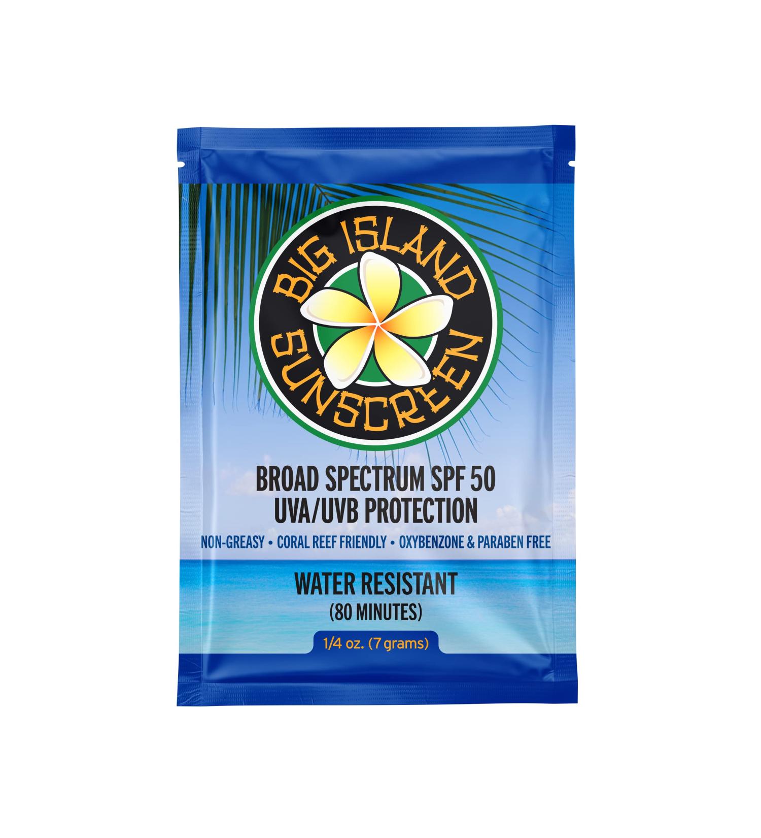 SPF 50 Big Island Sunscreen Lotion Packets - Oil Free & Paraben Free - Coral Reef Friendly - 0.25 oz Packets (Box of 50) - Buy Online on GoSupps.com