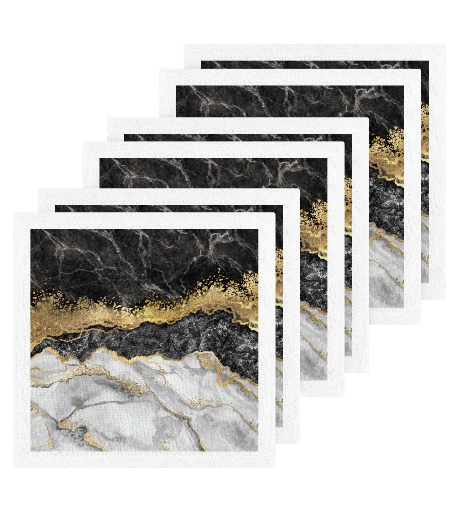 ALAZA Gold Black Marble Wash Cloth Set - Pack of 6, Highly Absorbent Cotton Face Cloths - Buy Online on GoSupps.com