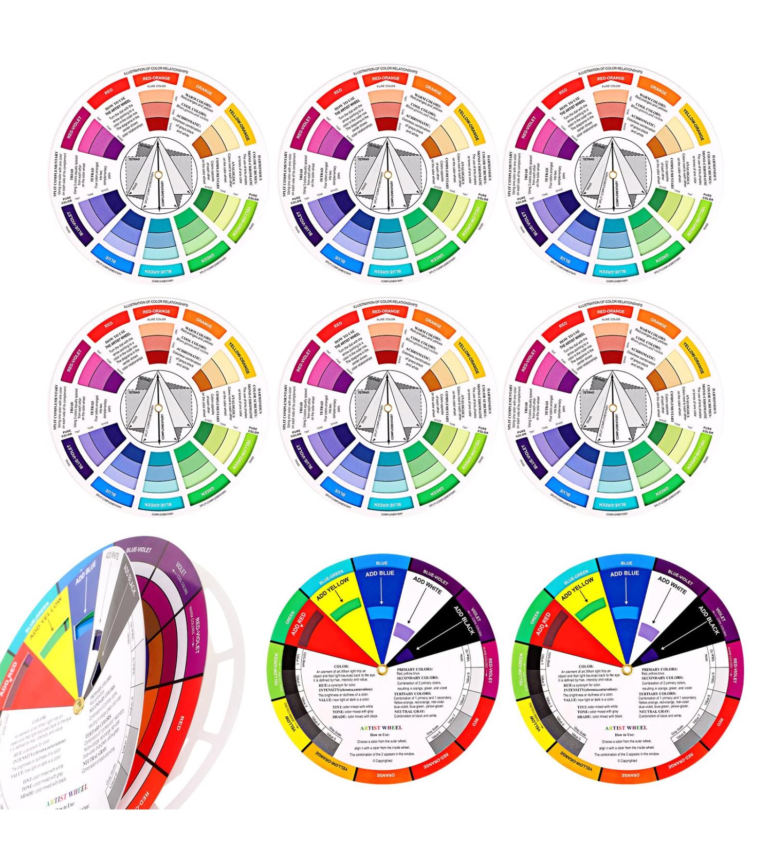 Color Paint Wheel Chart for Artists and Kids - 10 Pieces Color Mixing Guide for Art Class and Makeup Blending - 5.5 Inch Color Harmony Wheels - Buy Online on GoSupps.com