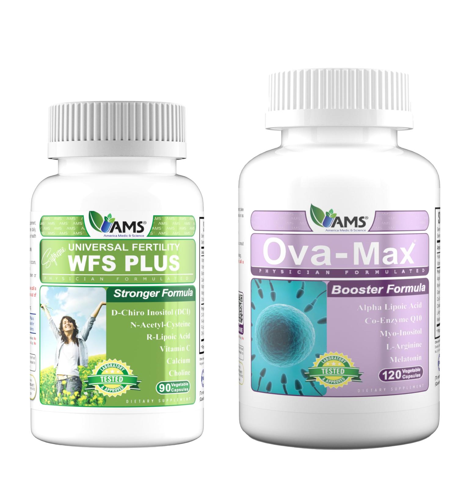 America Medic & Science OVA-Max Prenatal Vitamins for Women (120 Capsules) and WFS Plus Fertility Supplements for Women (90 Capsules) - Buy Online on GoSupps.com