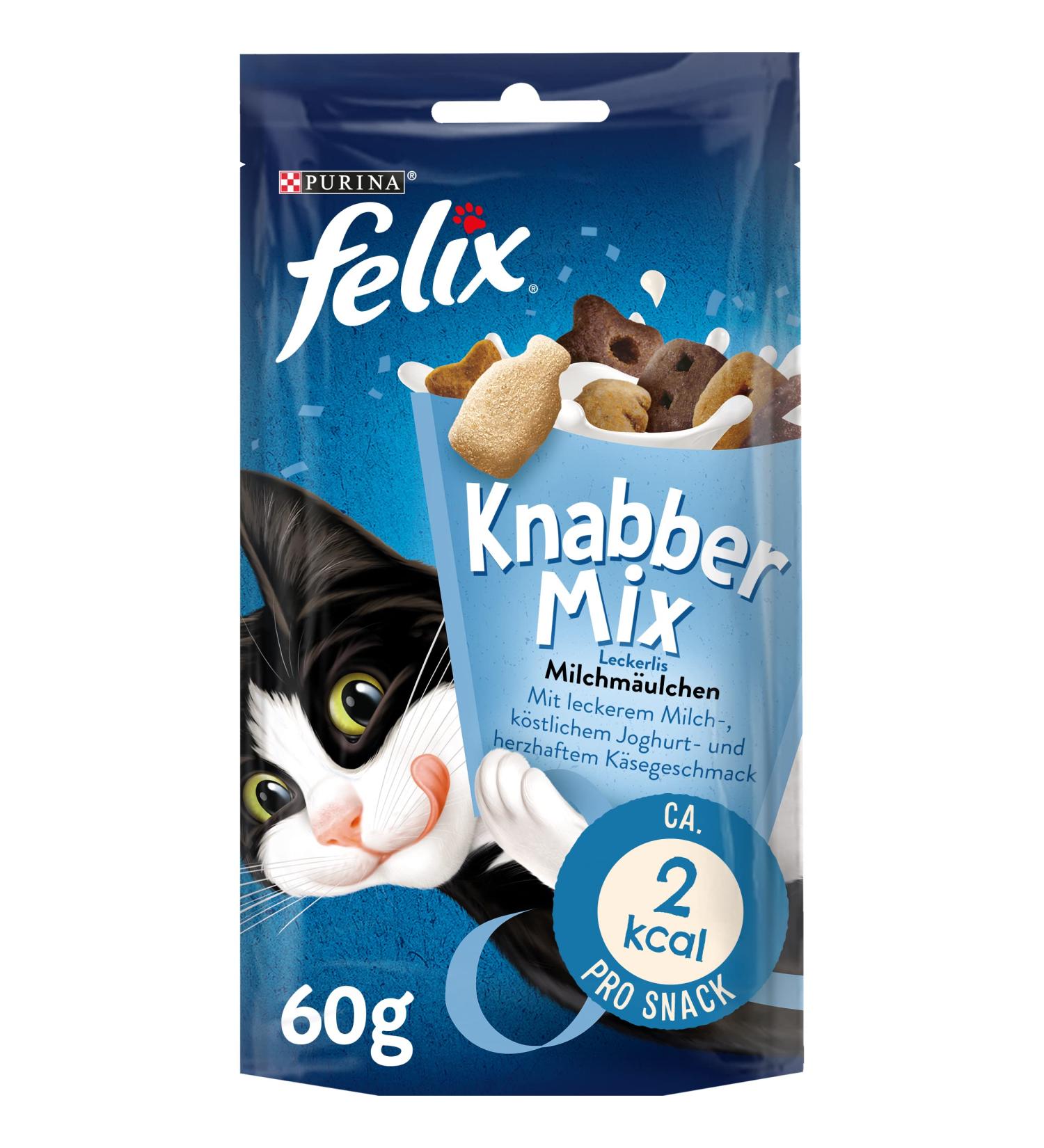 FELIX KnabberMix Milchmaulchen Cat Snack - Crunchy Low Lactose Treats (8 x 60g) - Buy Online Worldwide - Buy Online on GoSupps.com