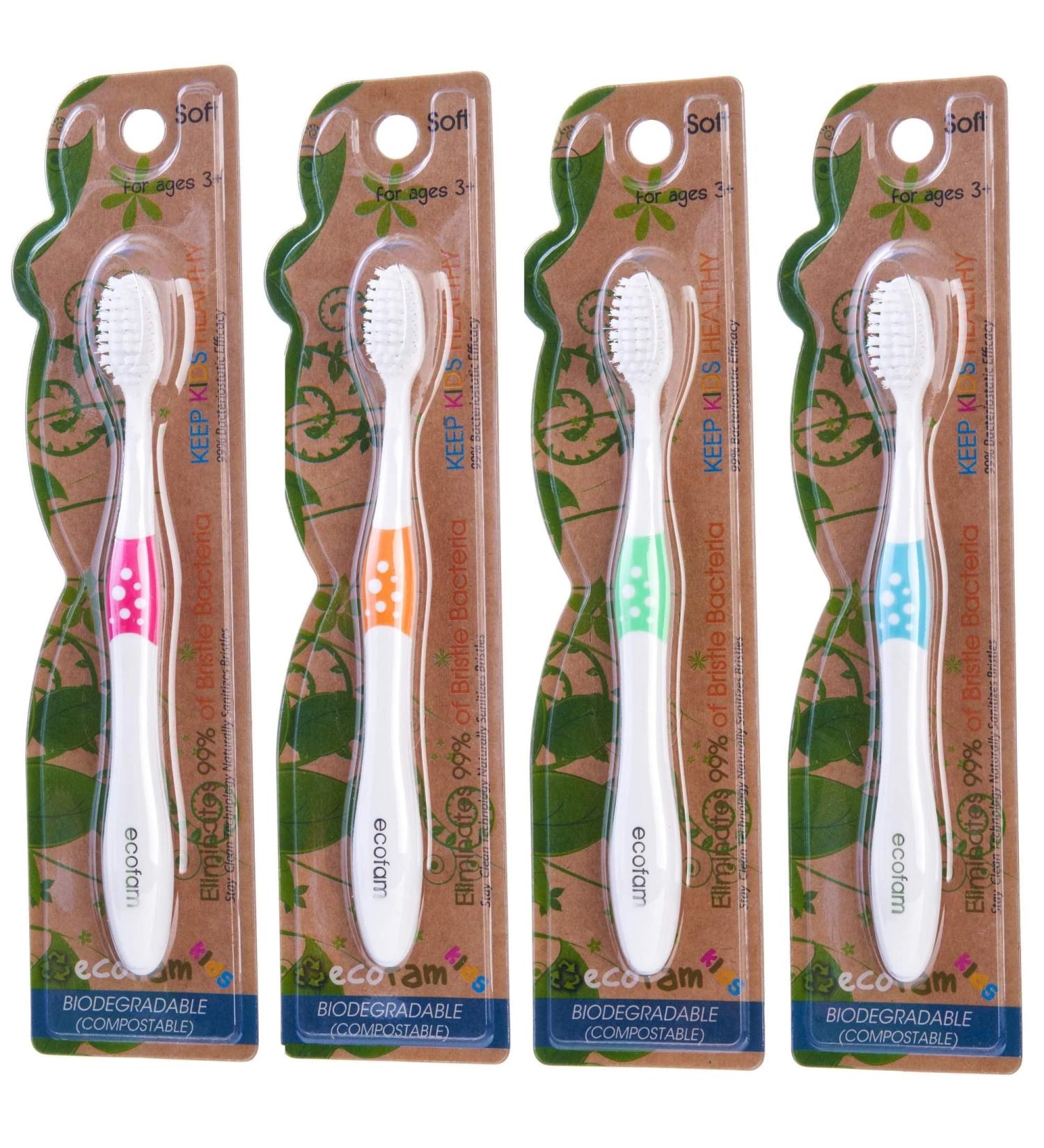 EcoFam Kids Toothbrushes - Silver Infused Soft Bristle (4 Pack) - Buy Online on GoSupps.com