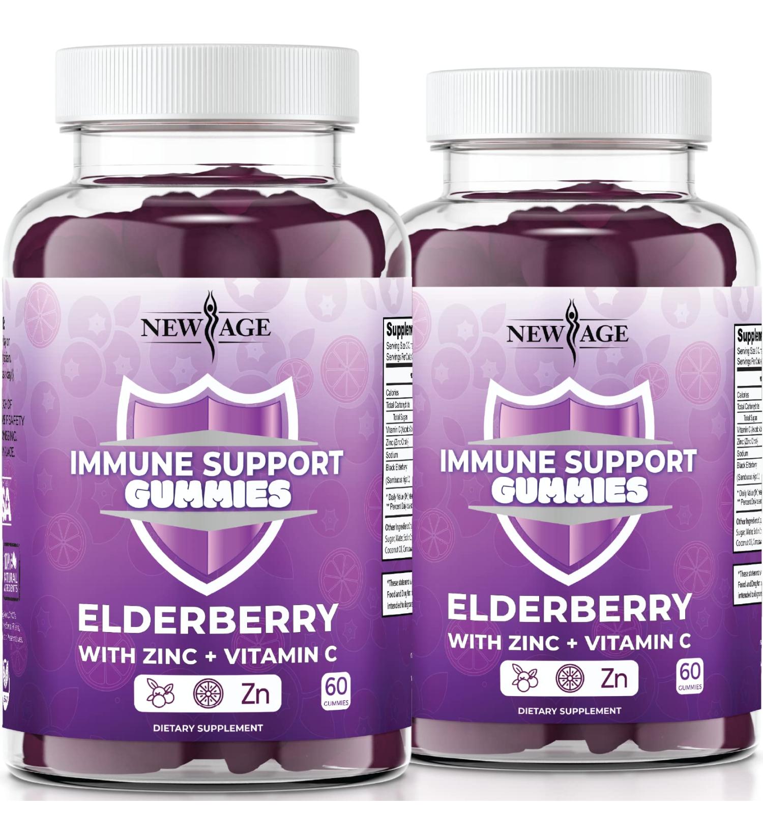 Immune System Support Gummies - Sambucus Black Elderberry with Vitamin C & Zinc - All Natural - 2 Pack 120 Count - Buy Online on GoSupps.com