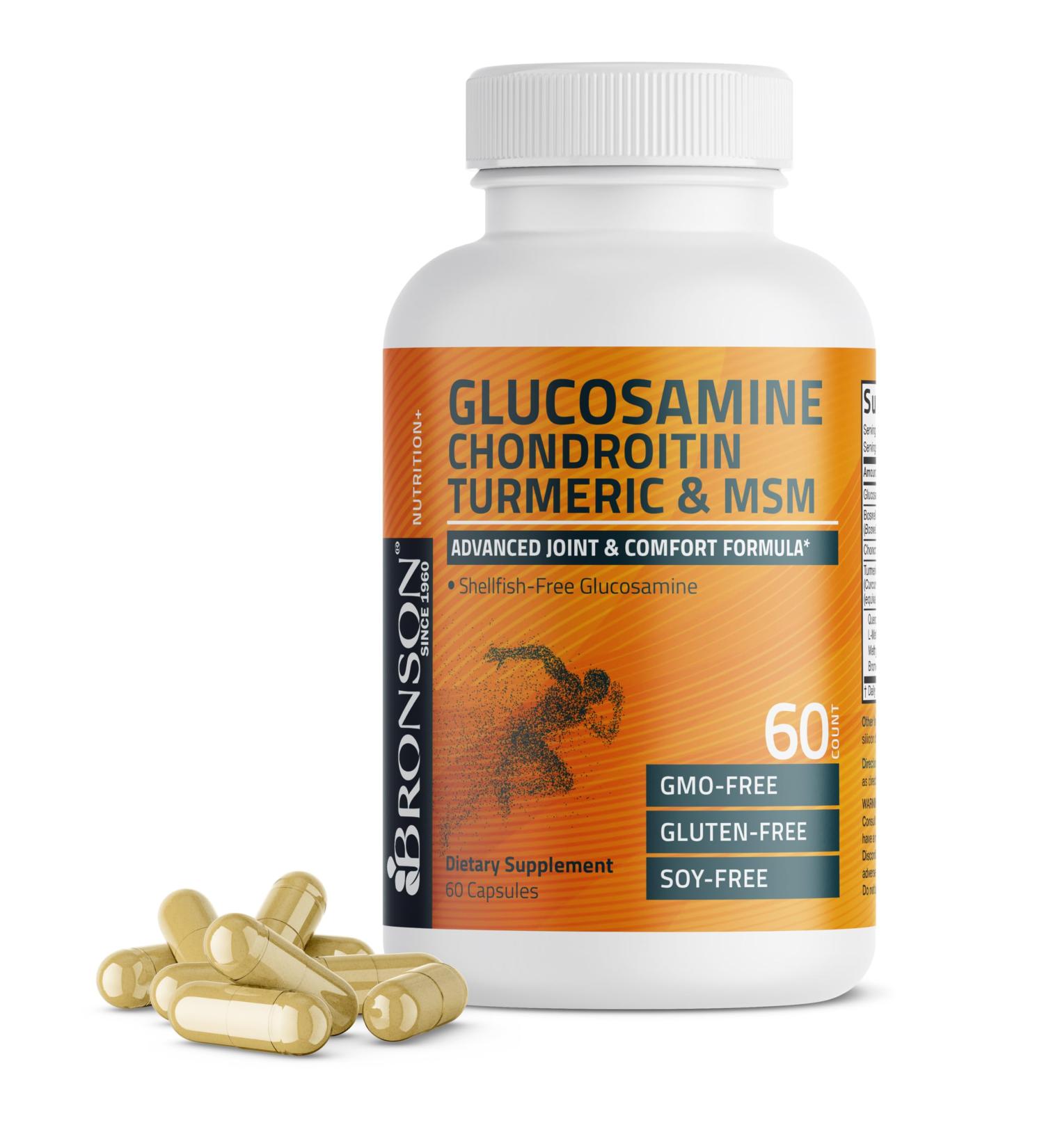 Bronson Glucosamine Chondroitin Turmeric & MSM Advanced Joint & Cartilage Formula Supports Healthy Joints Mobility & Cartilage - Non-GMO 60 Capsules 60 Count (Pack of 1) - Buy Online on GoSupps.com