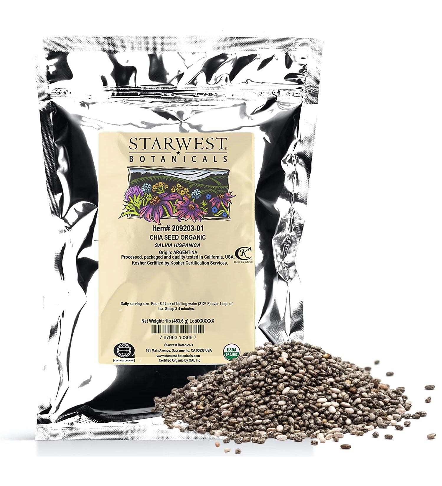 Starwest Botanicals Certified Organic Chia Seed, 1 lb | Gluten-Free, Non-GMO