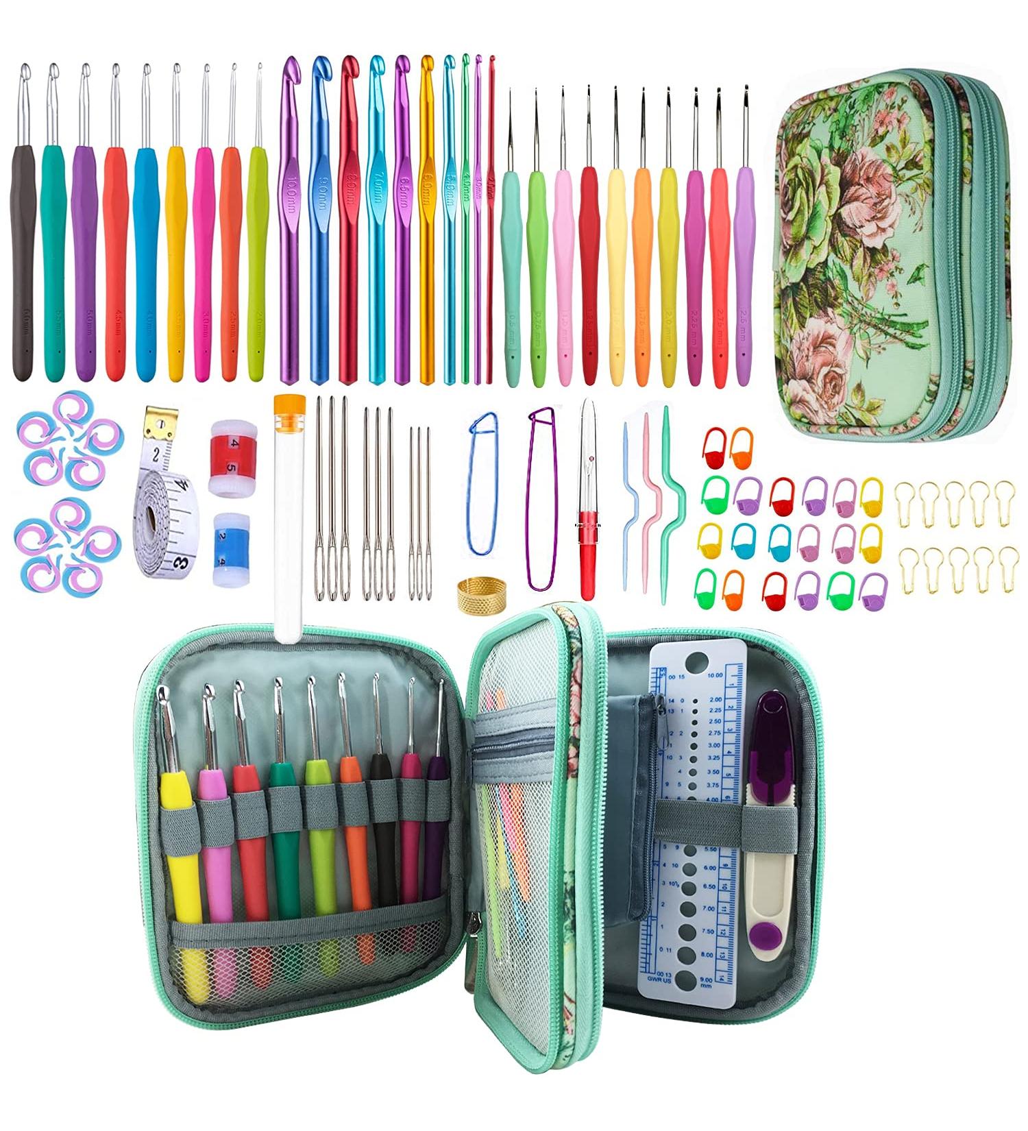 100pcs Crochet Hooks Set with Soft Grip Handles | Complete Crochet Kit for Beginners and Experts | Yarn Knitting Needles and Accessories | Green - Buy Online on GoSupps.com